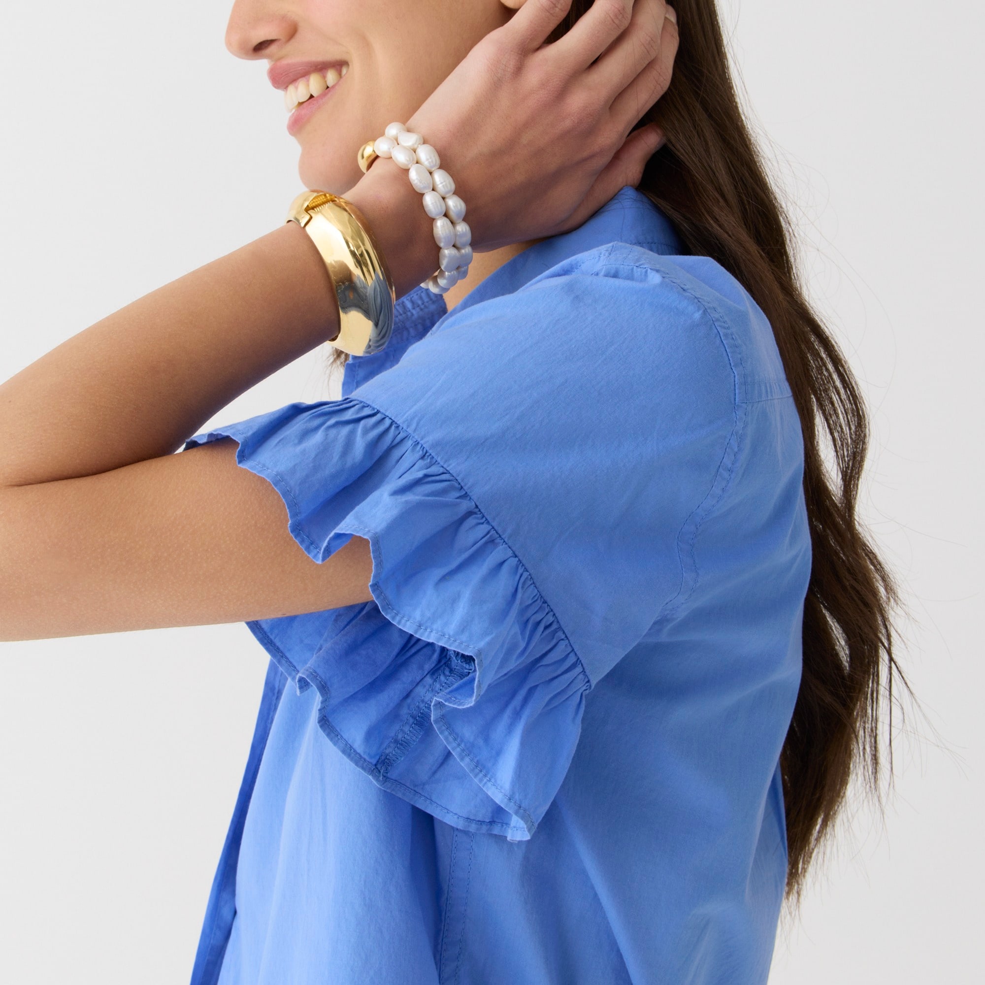 Classic-fit lightweight cotton poplin ruffle-sleeve shirt