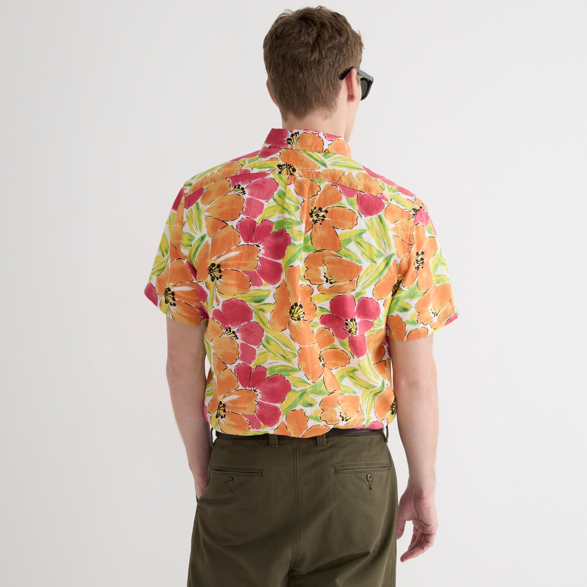 Short-sleeve linen shirt in print