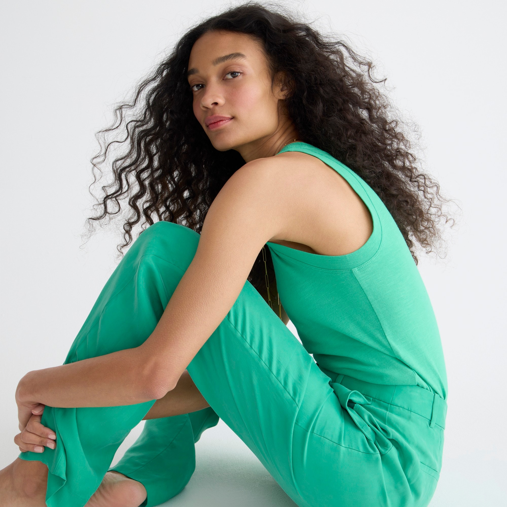 High-neck tank in organic slub cotton