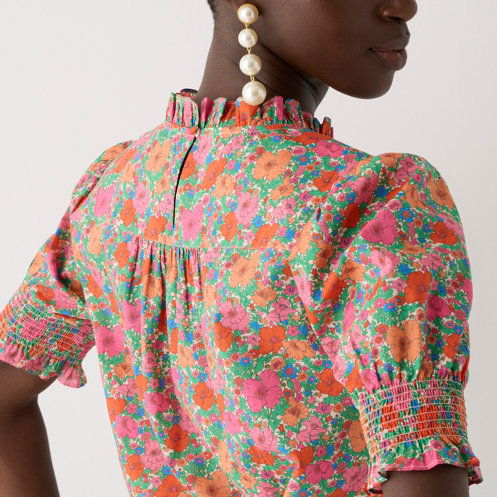 Smocked puff-sleeve top in Liberty® Meadow Song fabric