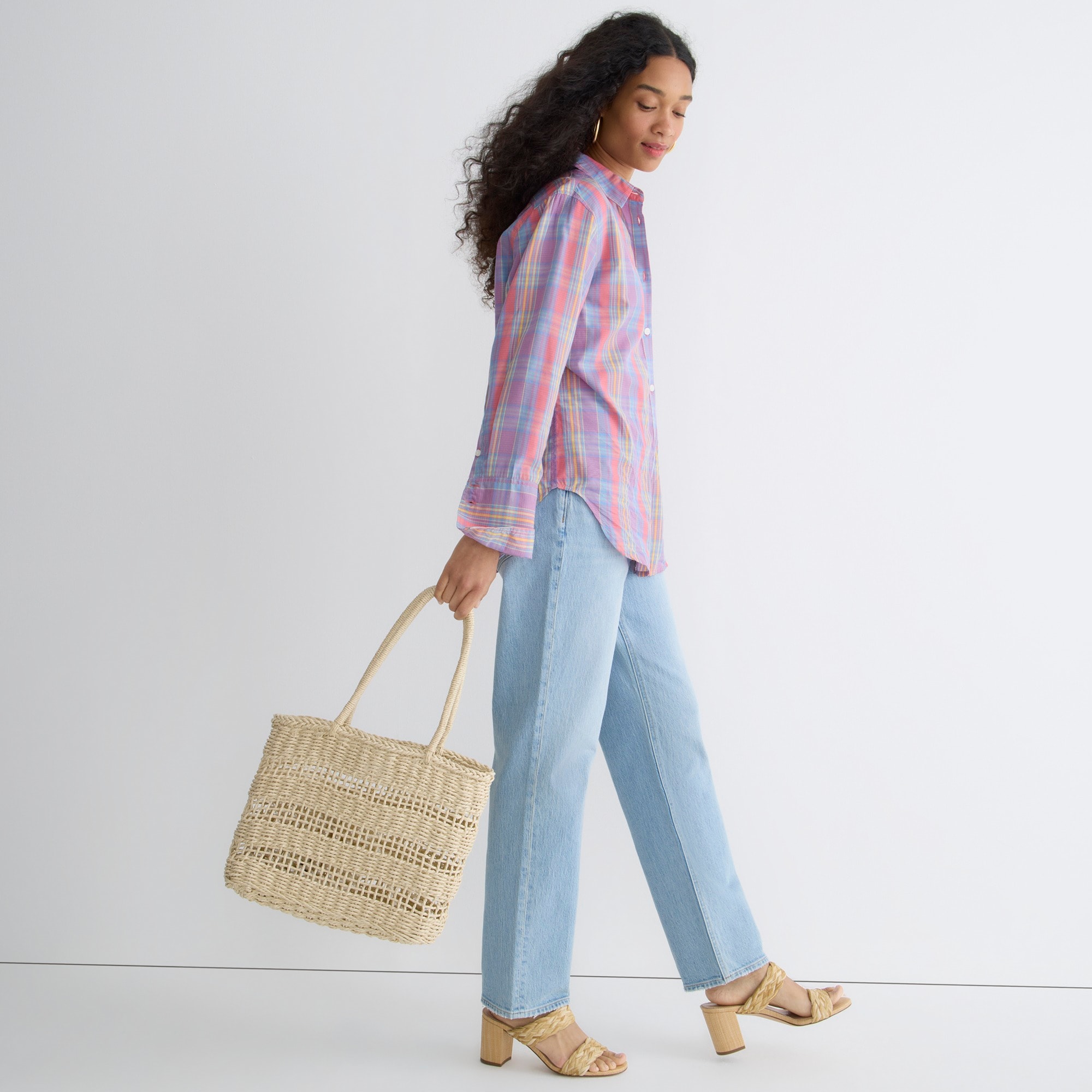 Garçon cotton voile shirt in sunset plaid