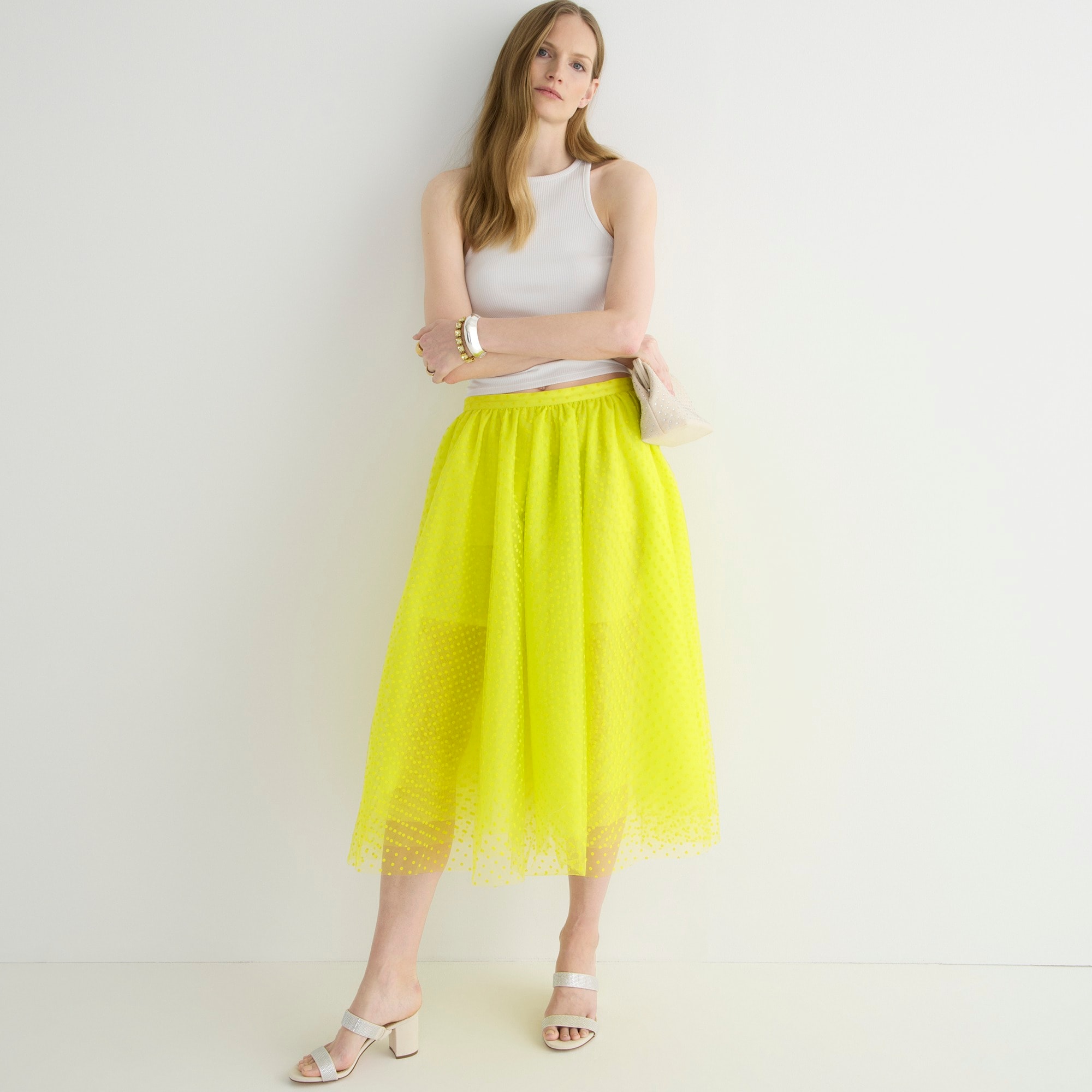 Collection limited-edition tulle midi skirt in polka dot
