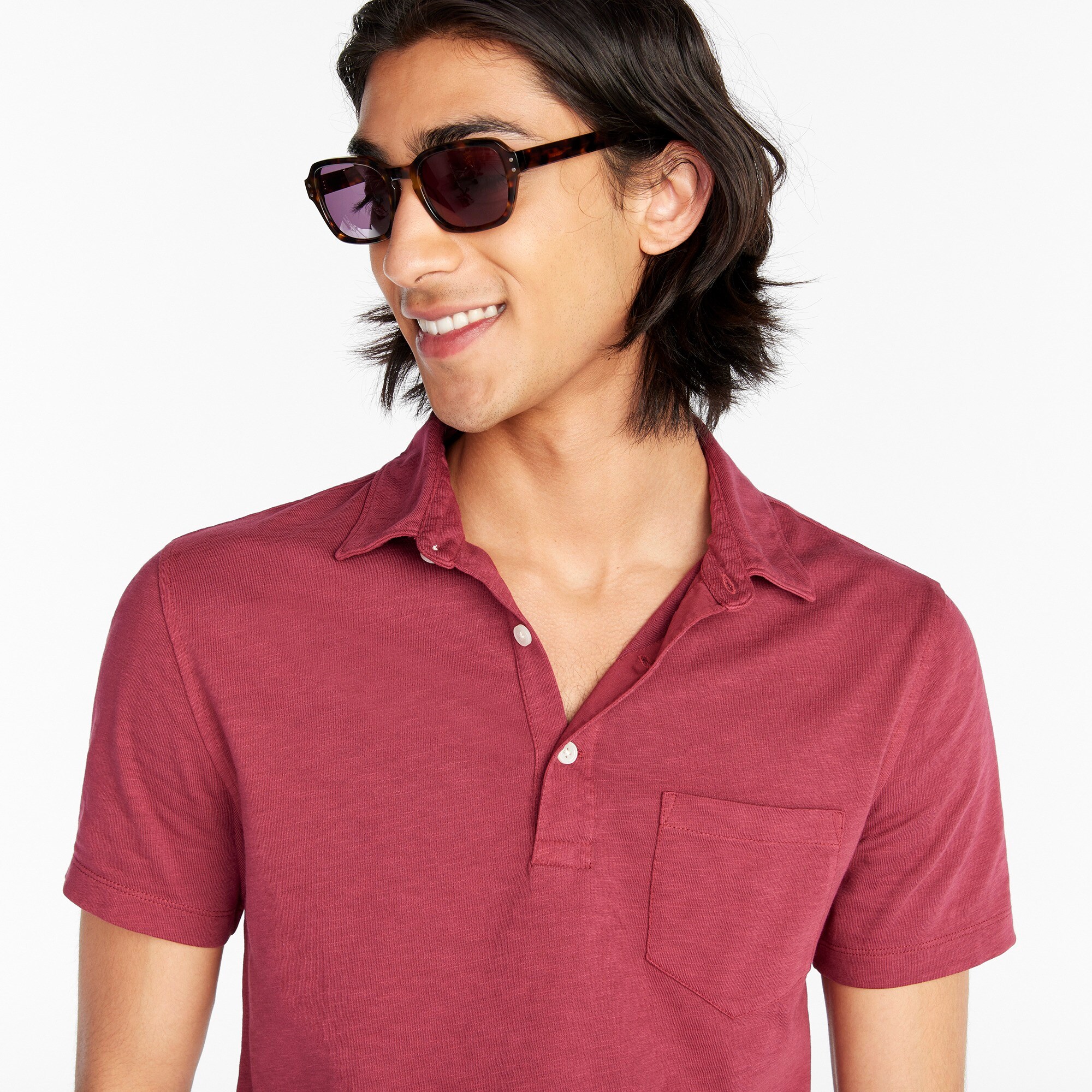 Garment-dyed slub cotton pocket polo shirt