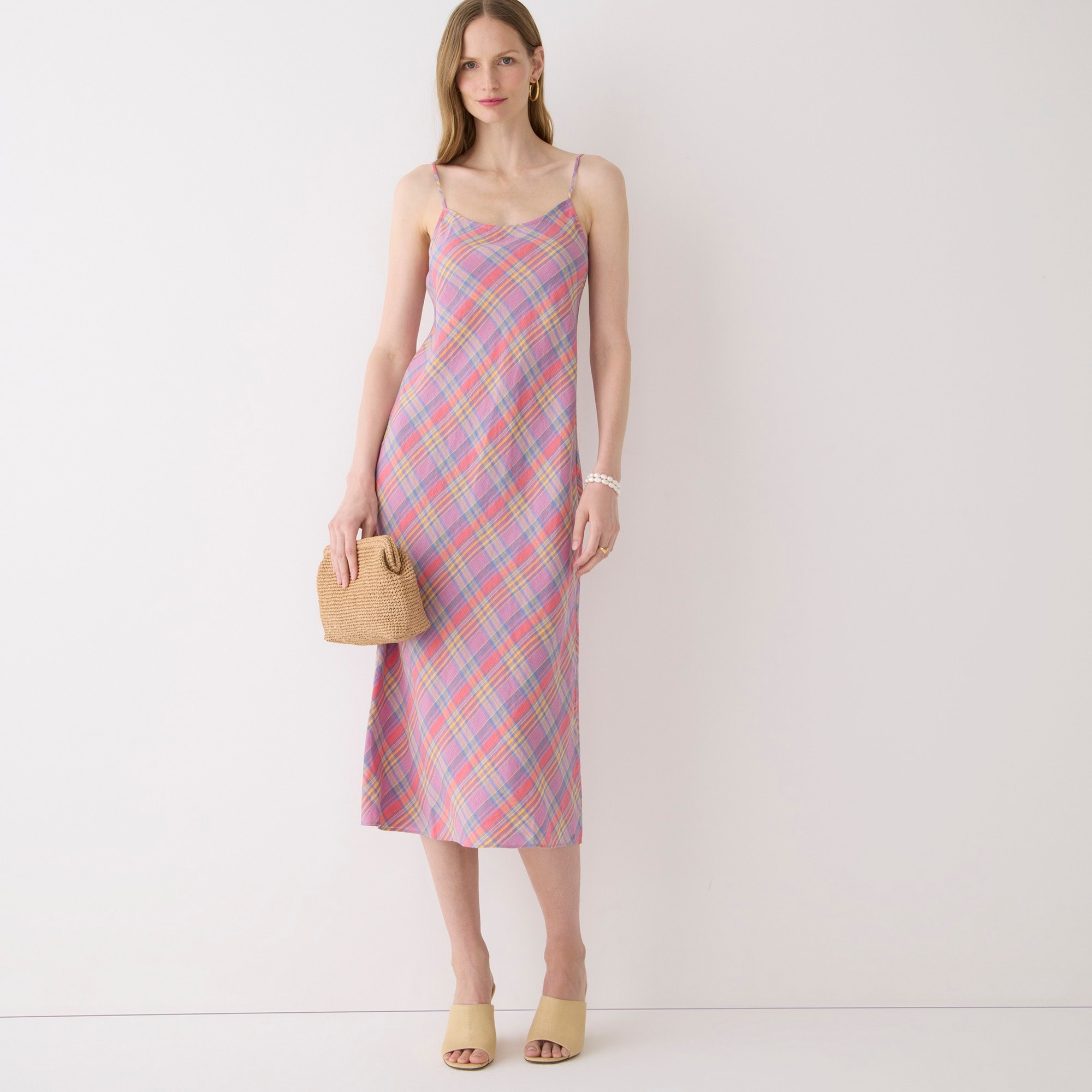 Gwyneth linen slip dress in sunset plaid