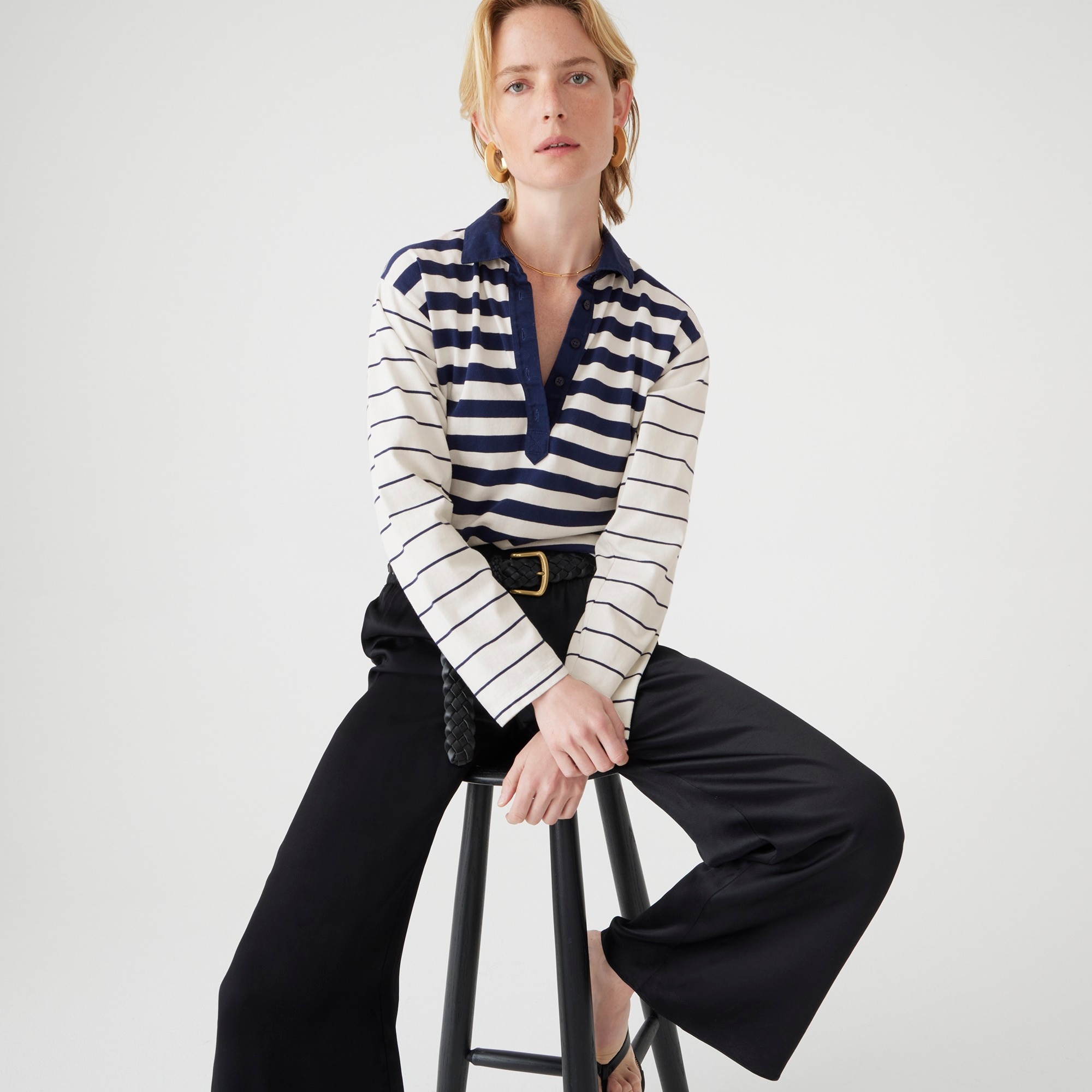 Long-sleeve polo shirt in stripe