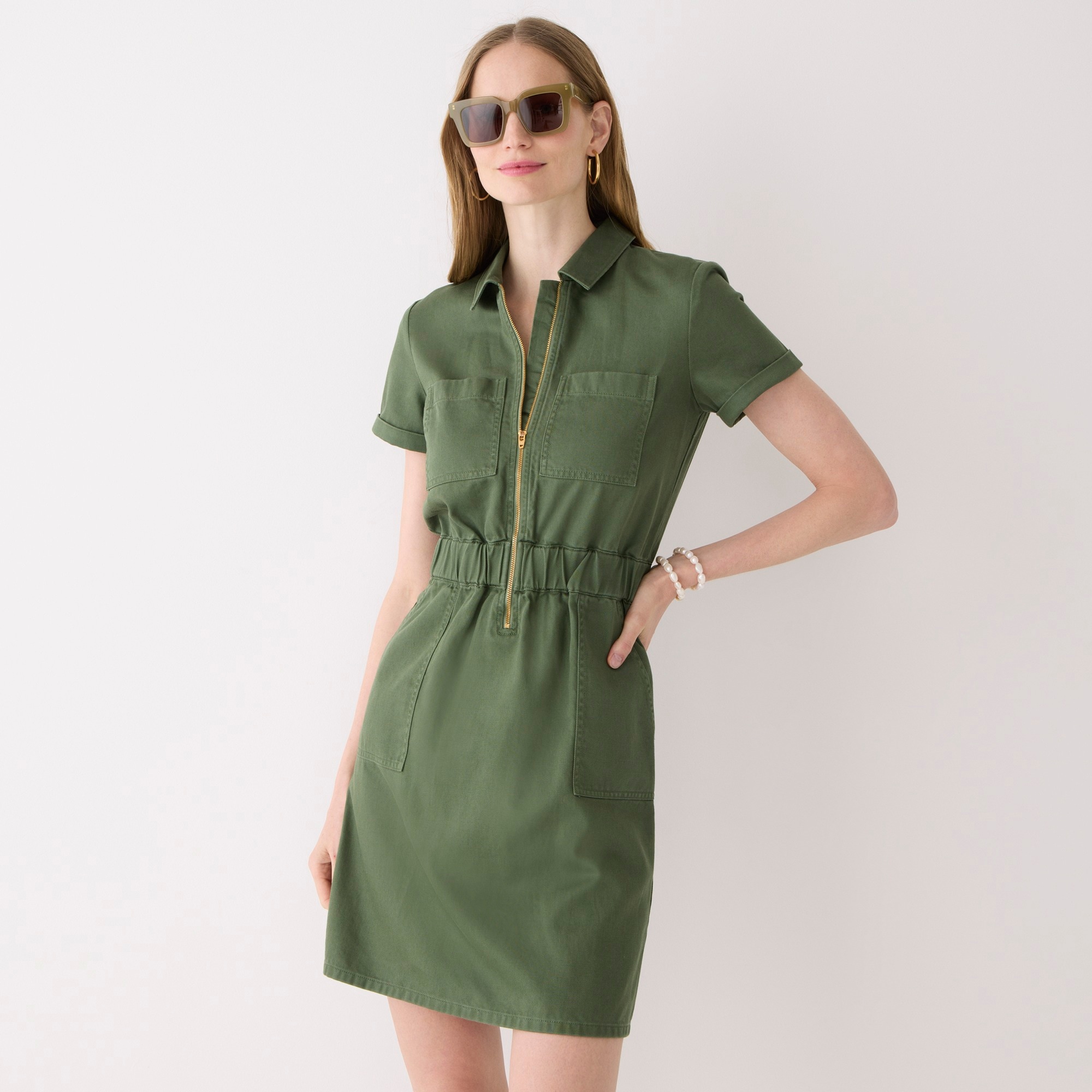 Zip-front chino dress
