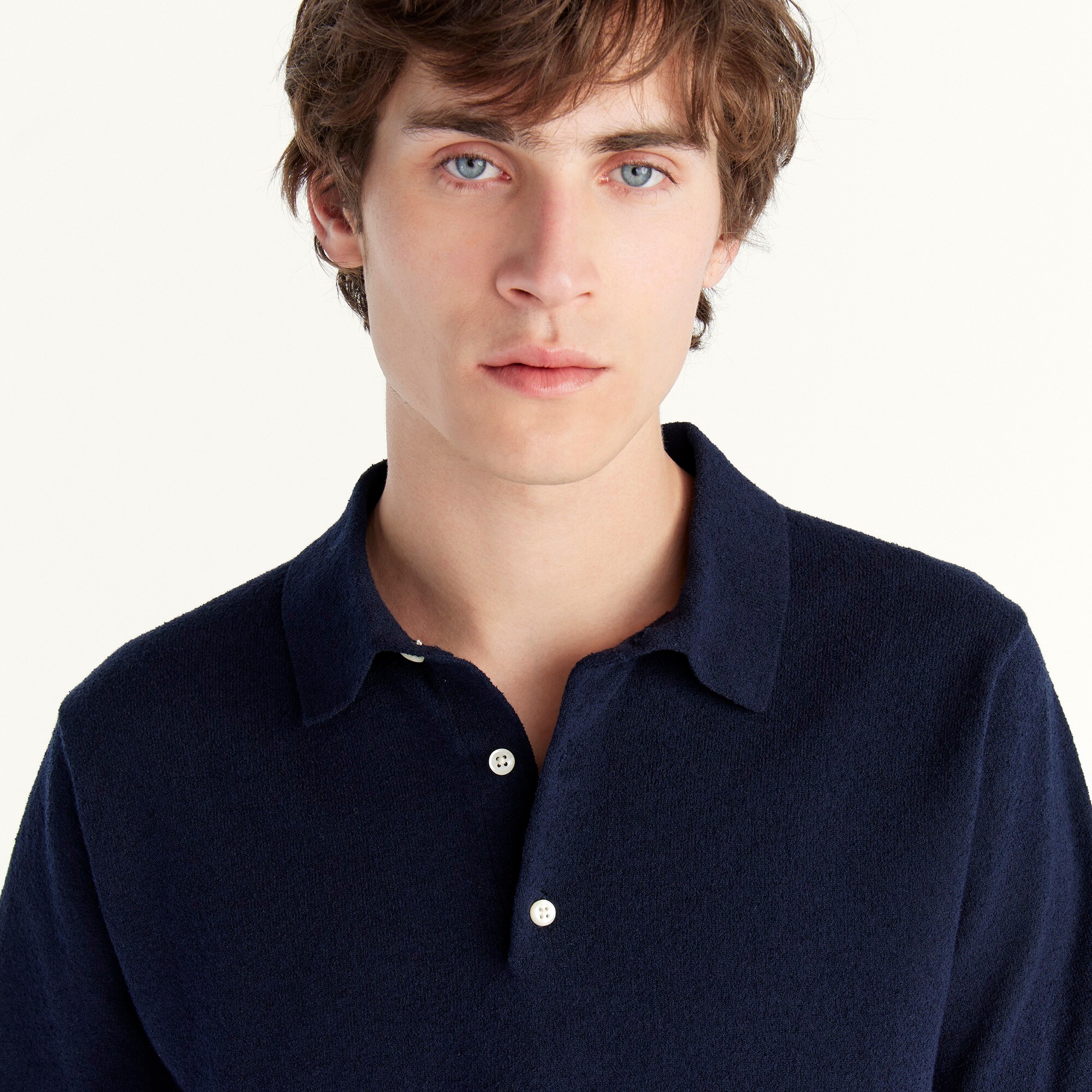 Organic cotton-blend bouclé short-sleeve sweater-polo