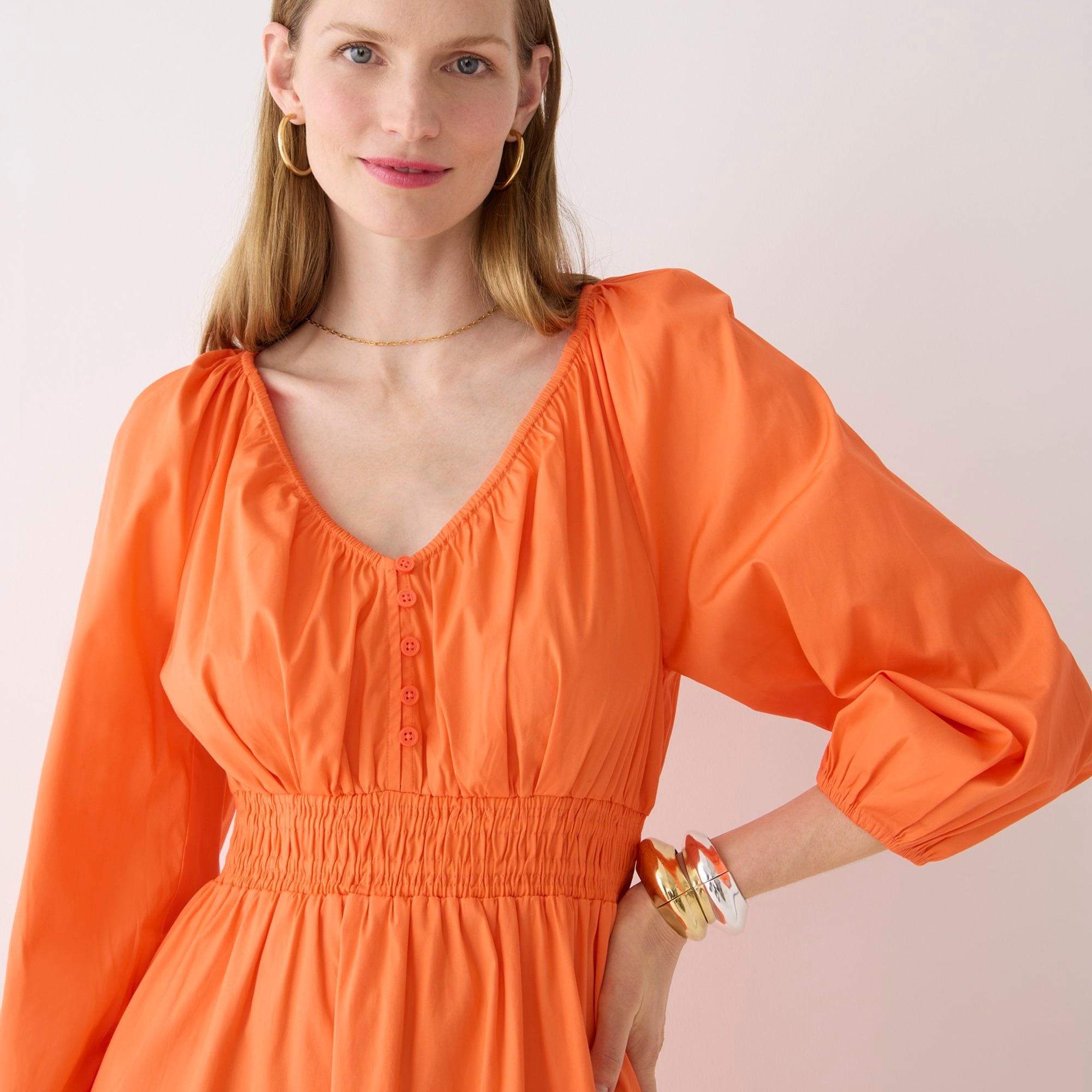 V-neck midi dress in cotton poplin