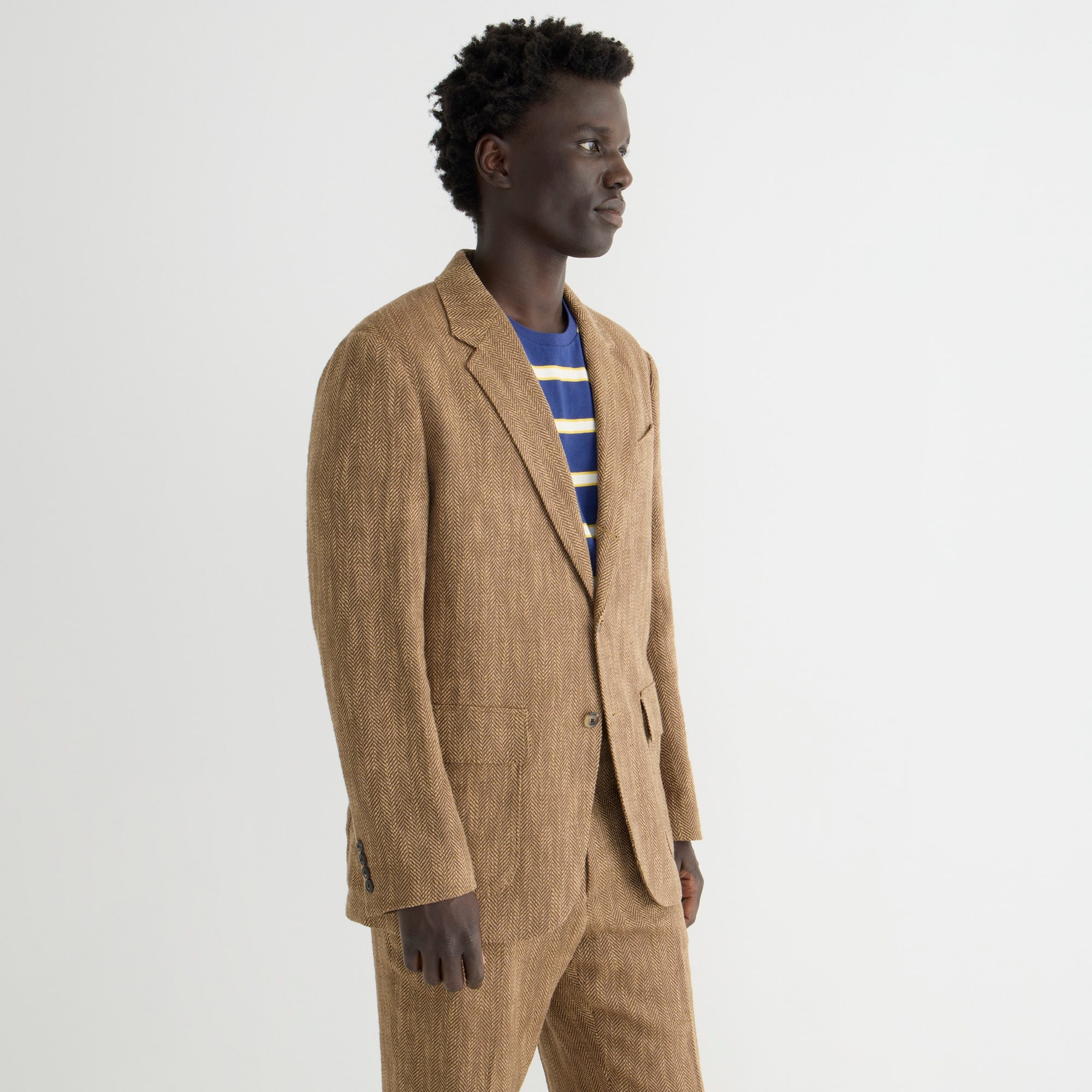 Relaxed-fit suit jacket in Italian herringbone linen-cotton blend