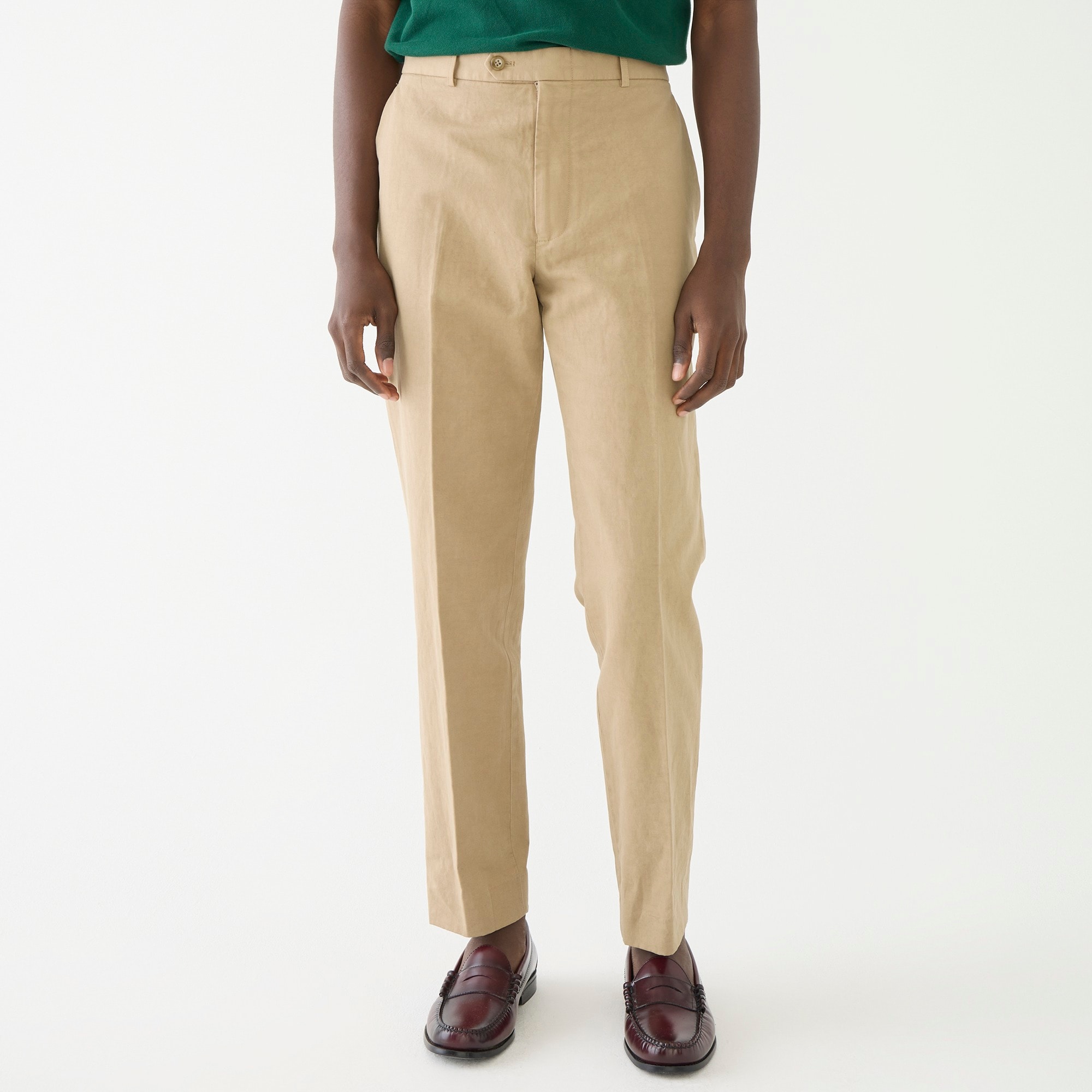 Garment-dyed cotton-linen blend chino suit pant