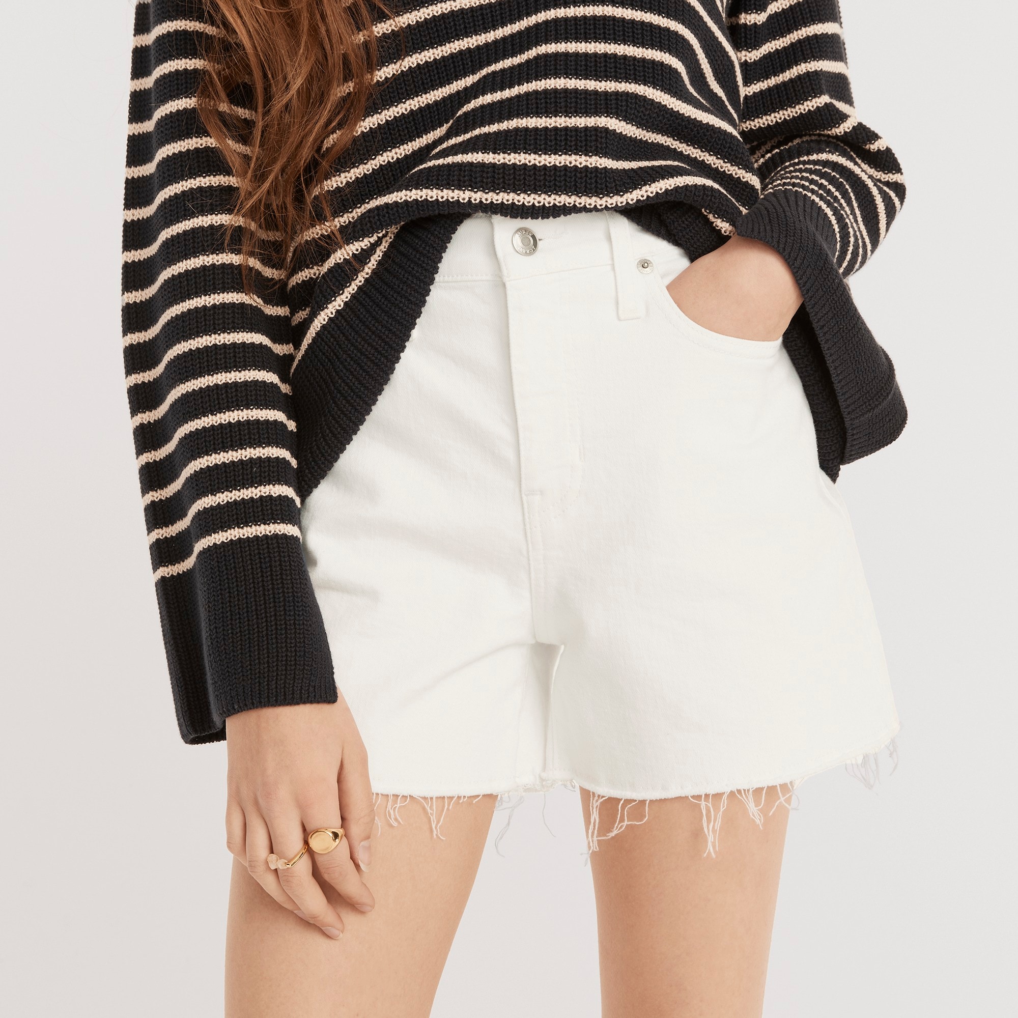 High-rise denim short in white