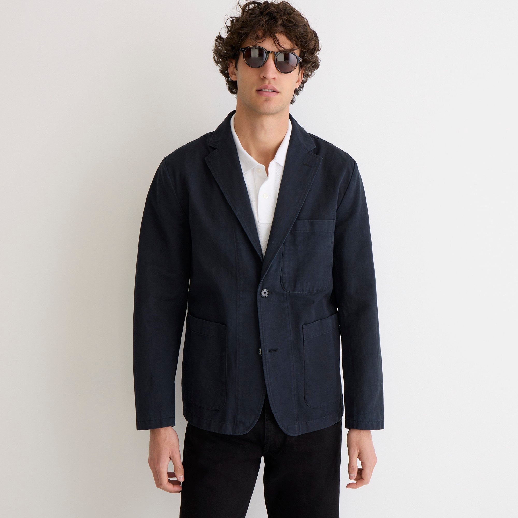 Garment-dyed cotton-linen blend chino suit jacket