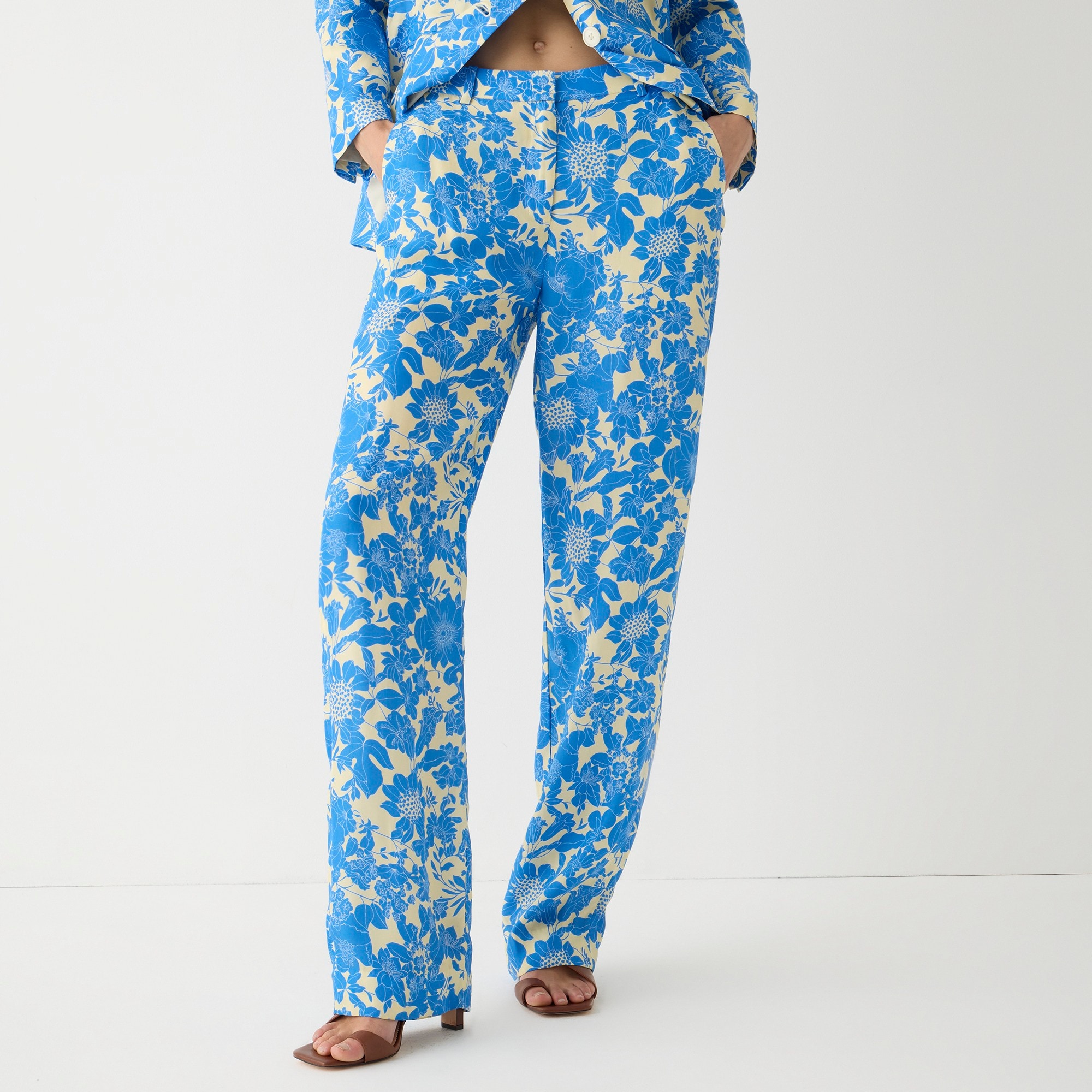 Drapey cupro-blend trouser in blue floral