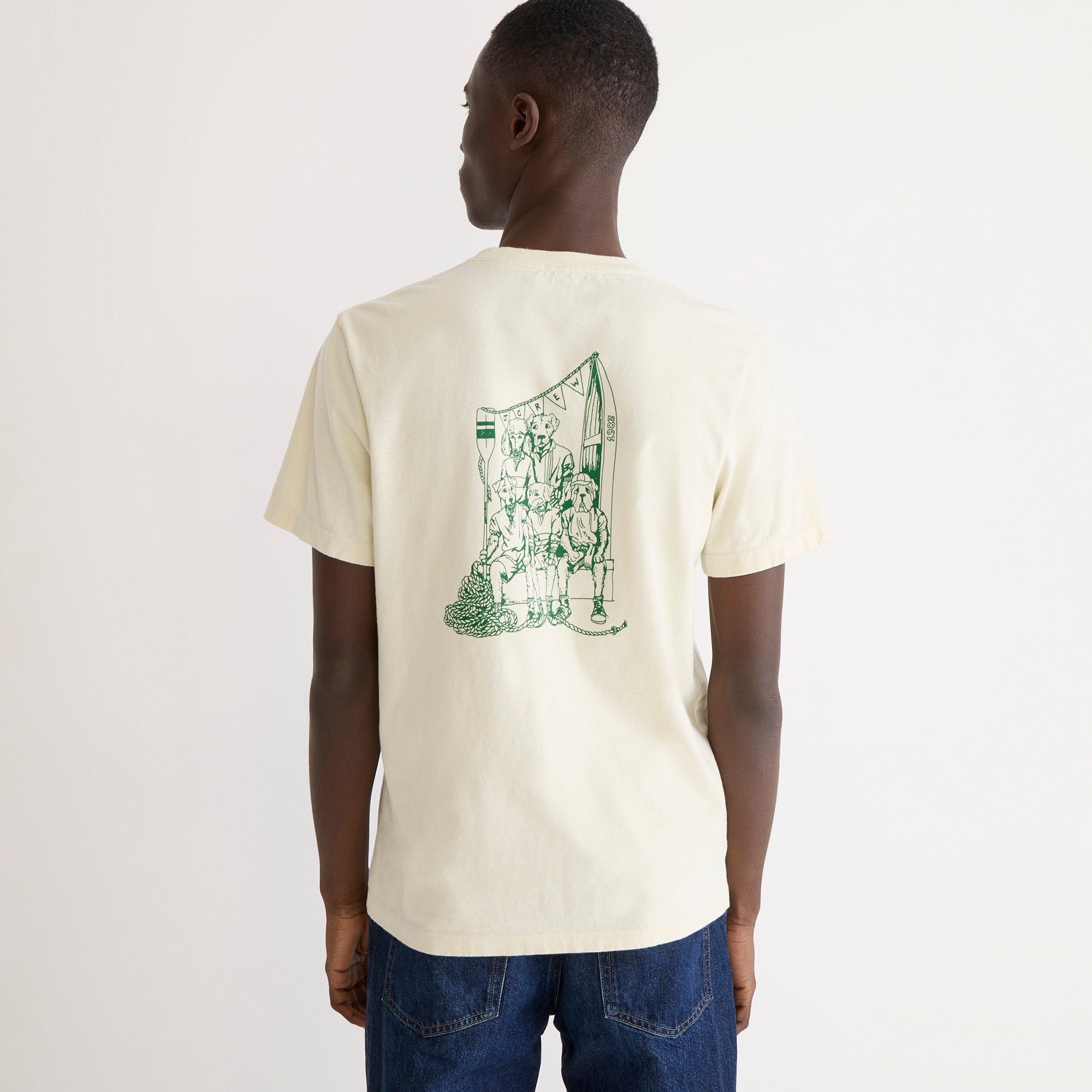 Made-in-the-USA anniversary oarsmen dog graphic T-shirt