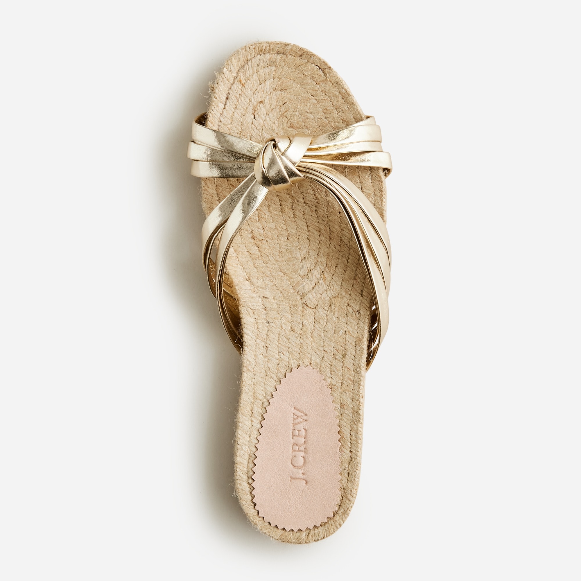Made-in-Spain knotted espadrille slides in metallic leather