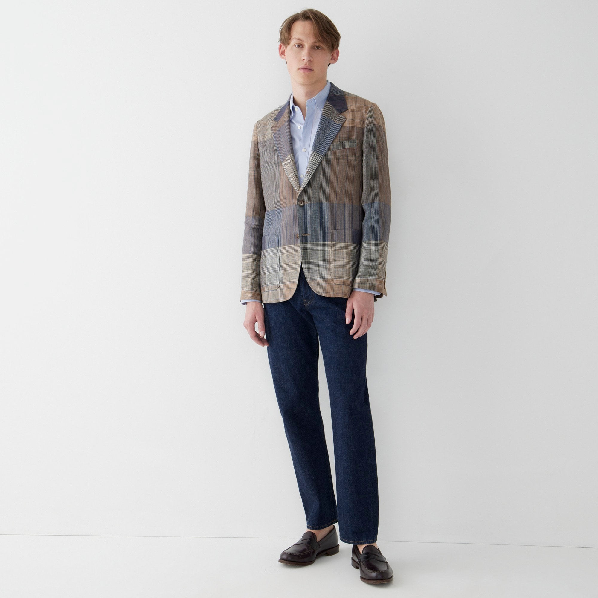 Kenmare blazer in linen twill multiplaid