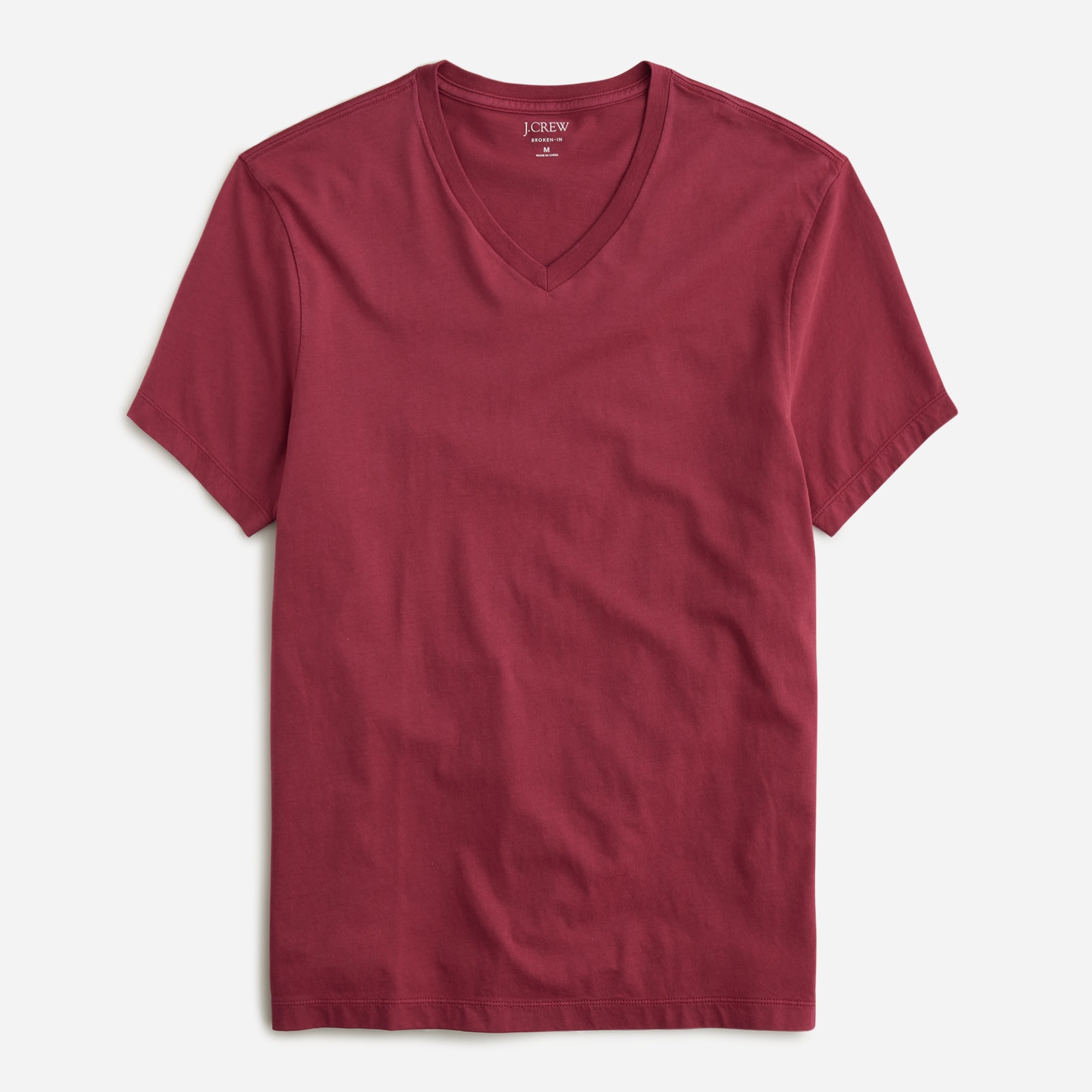 Broken-in short-sleeve V-neck T-shirt