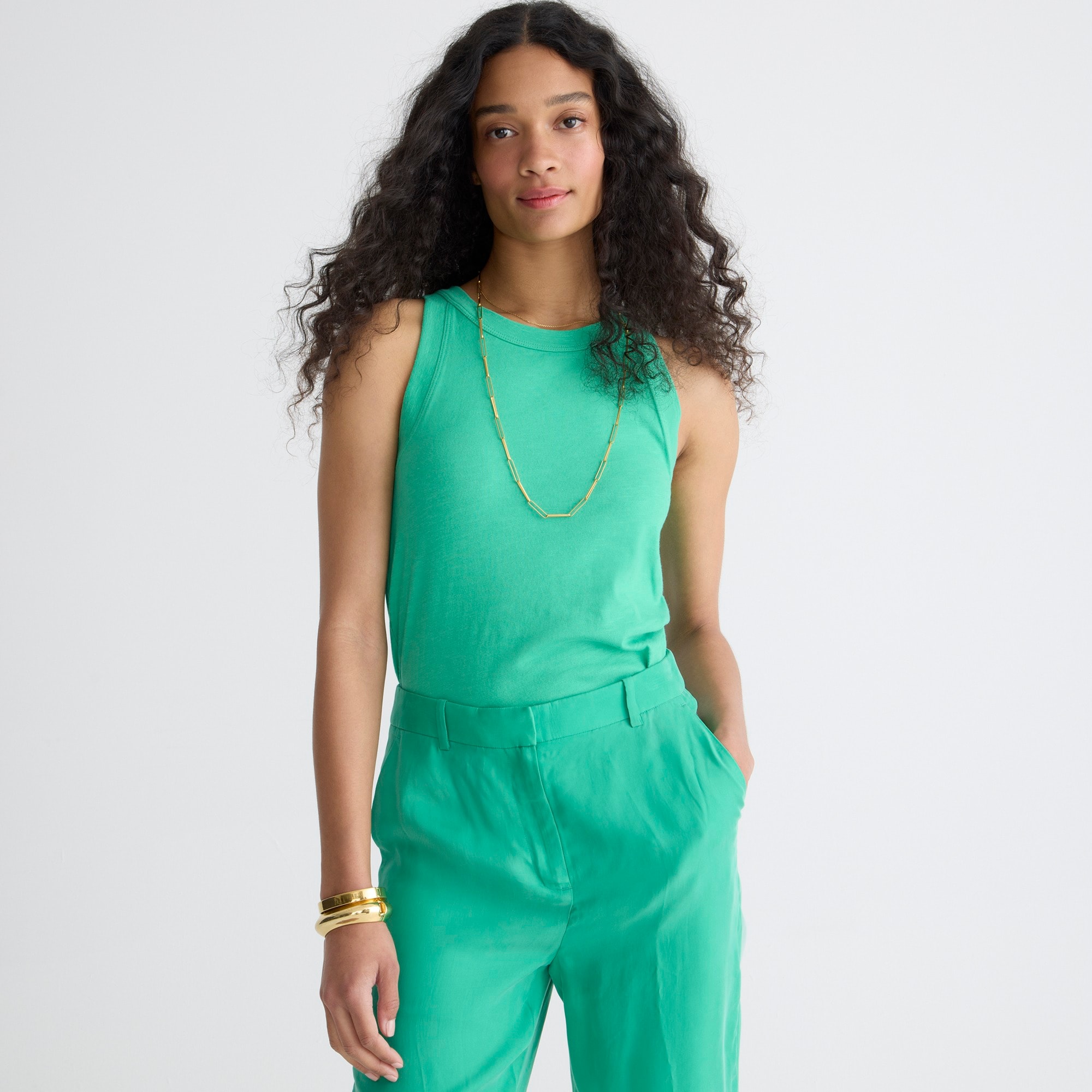 High-neck tank in organic slub cotton