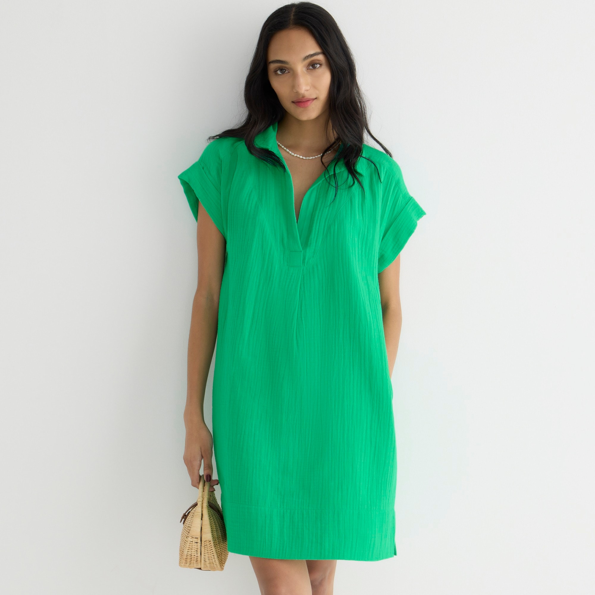 V-neck shirtdress in soft gauze