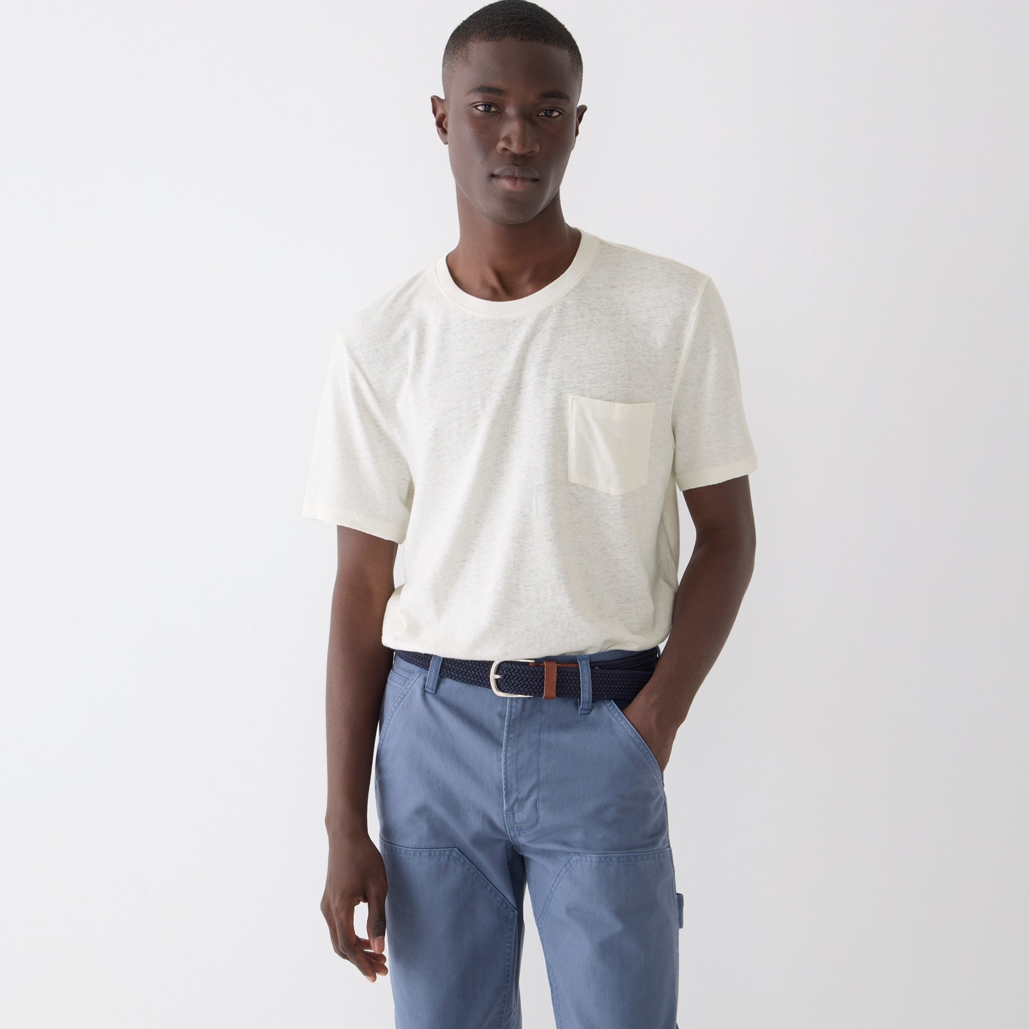Hemp-organic cotton-blend pocket T-shirt