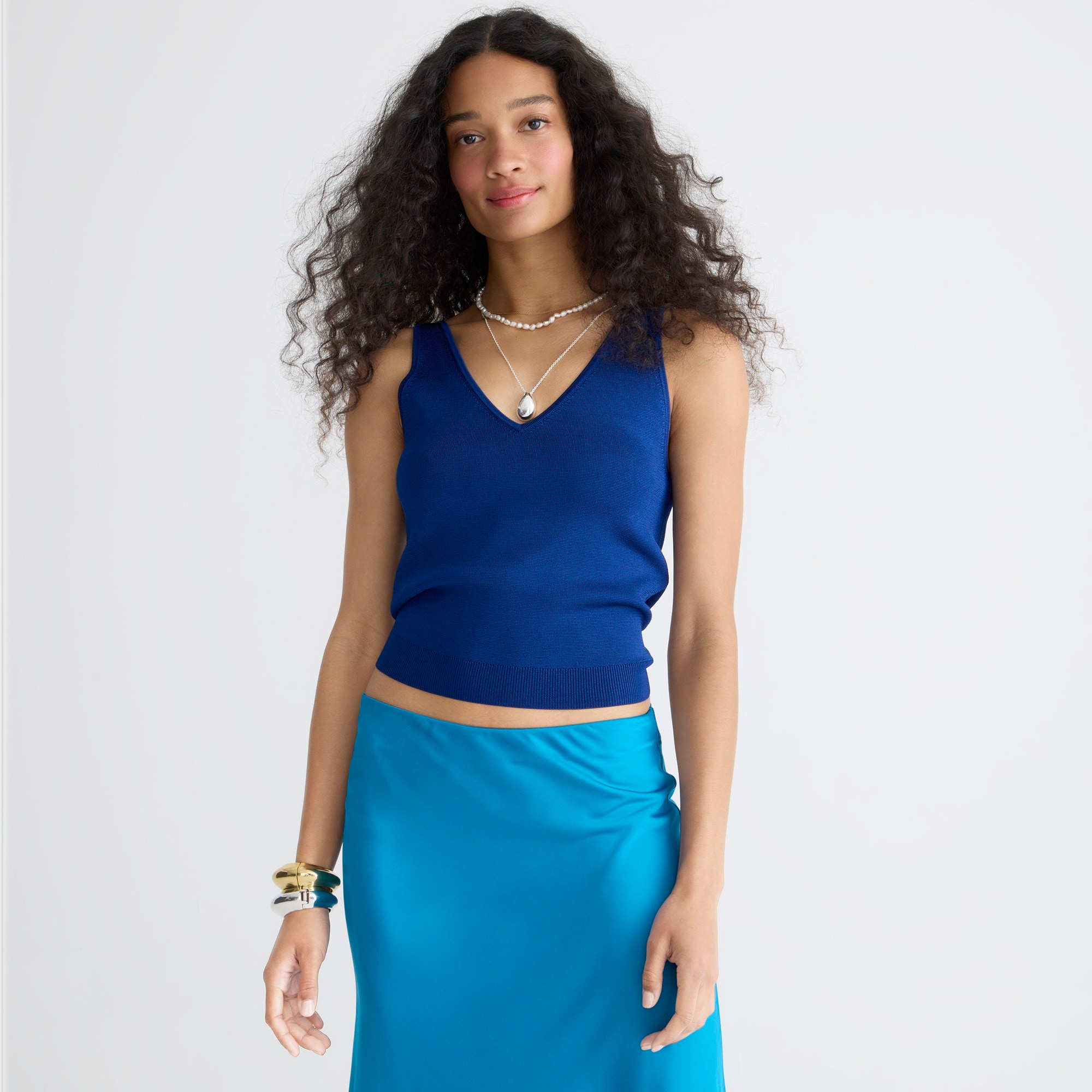 Fitted V-neck sweater-tank in soft rayon blend