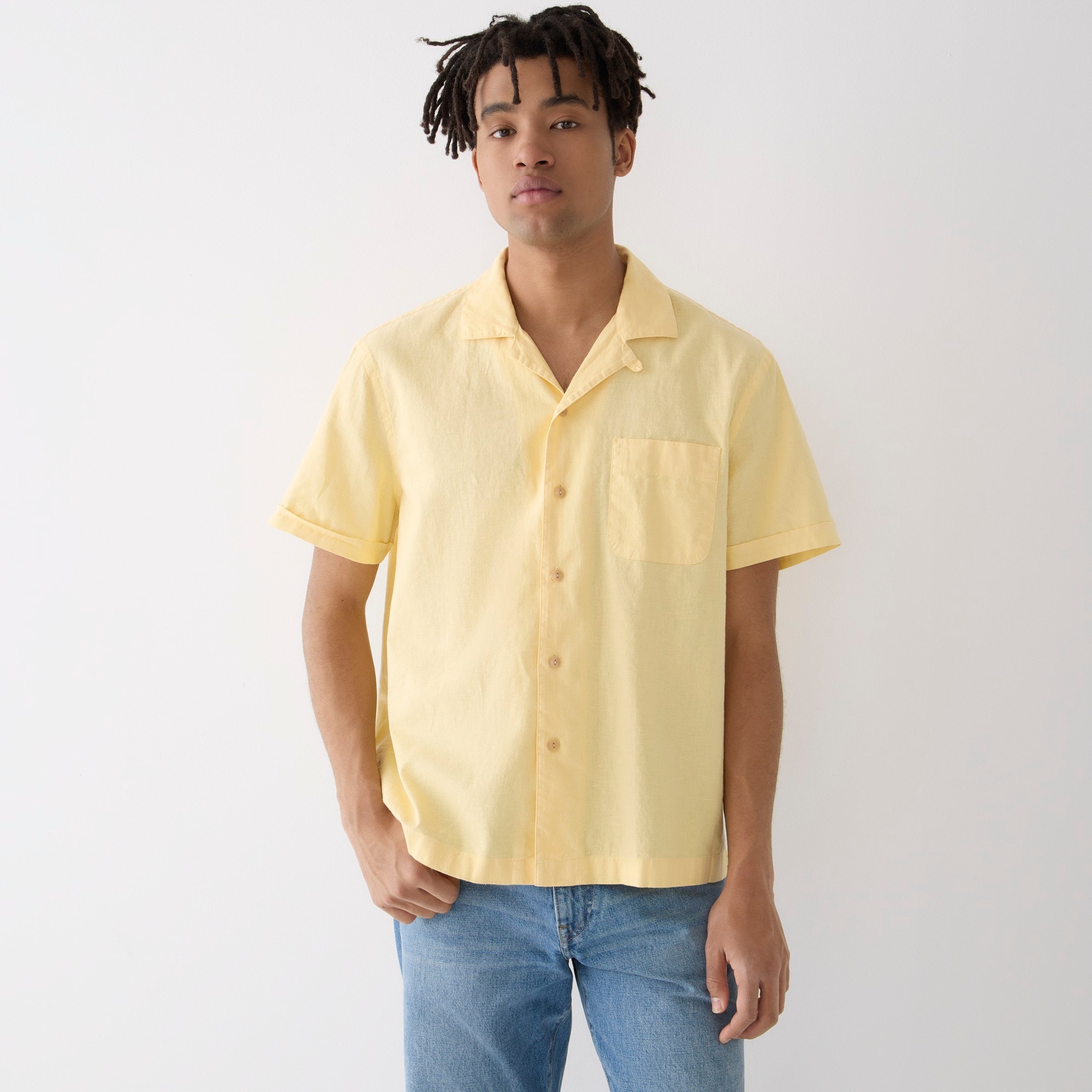 Hemp-cotton-blend camp-collar shirt