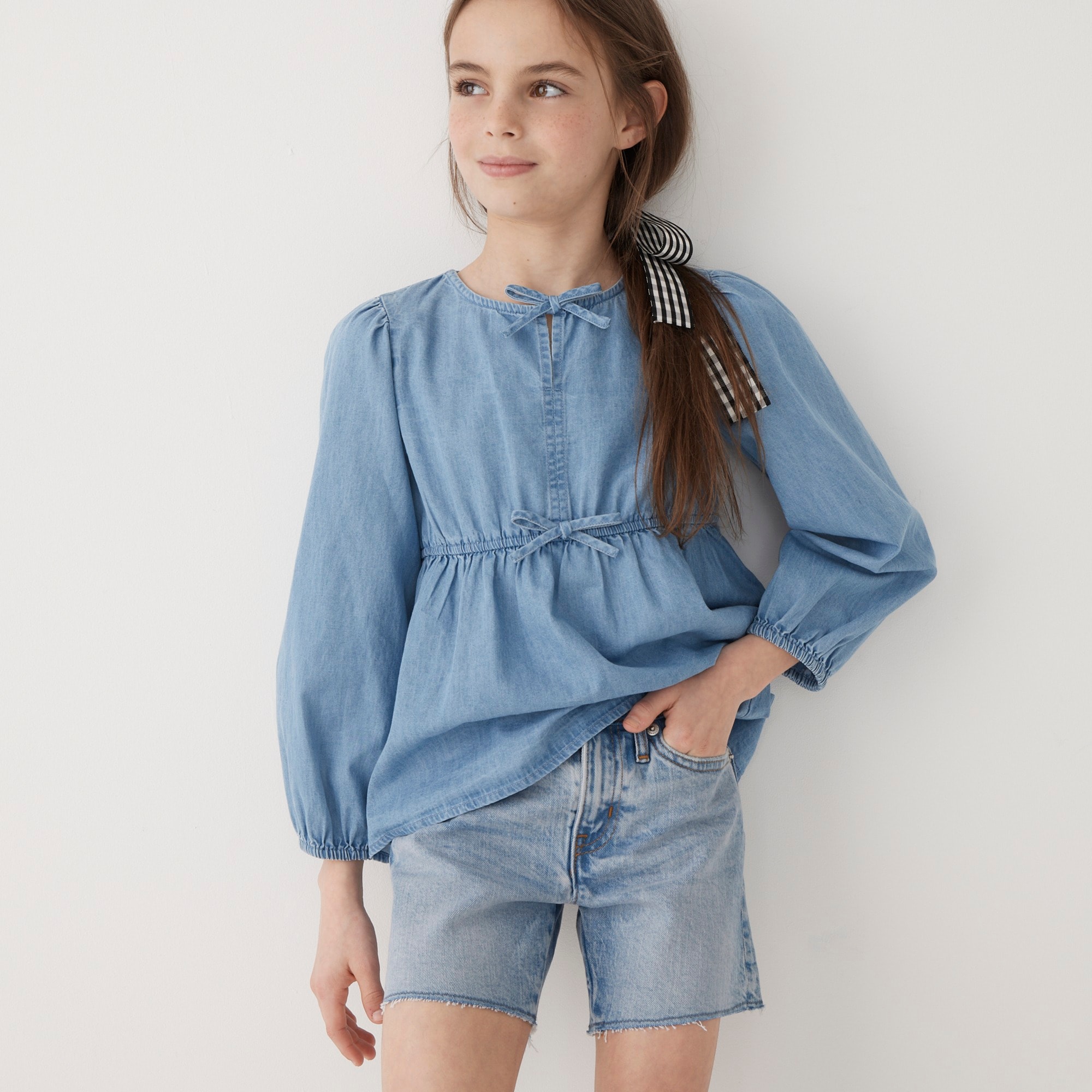 Girls' cuffed denim short in bluebird wash