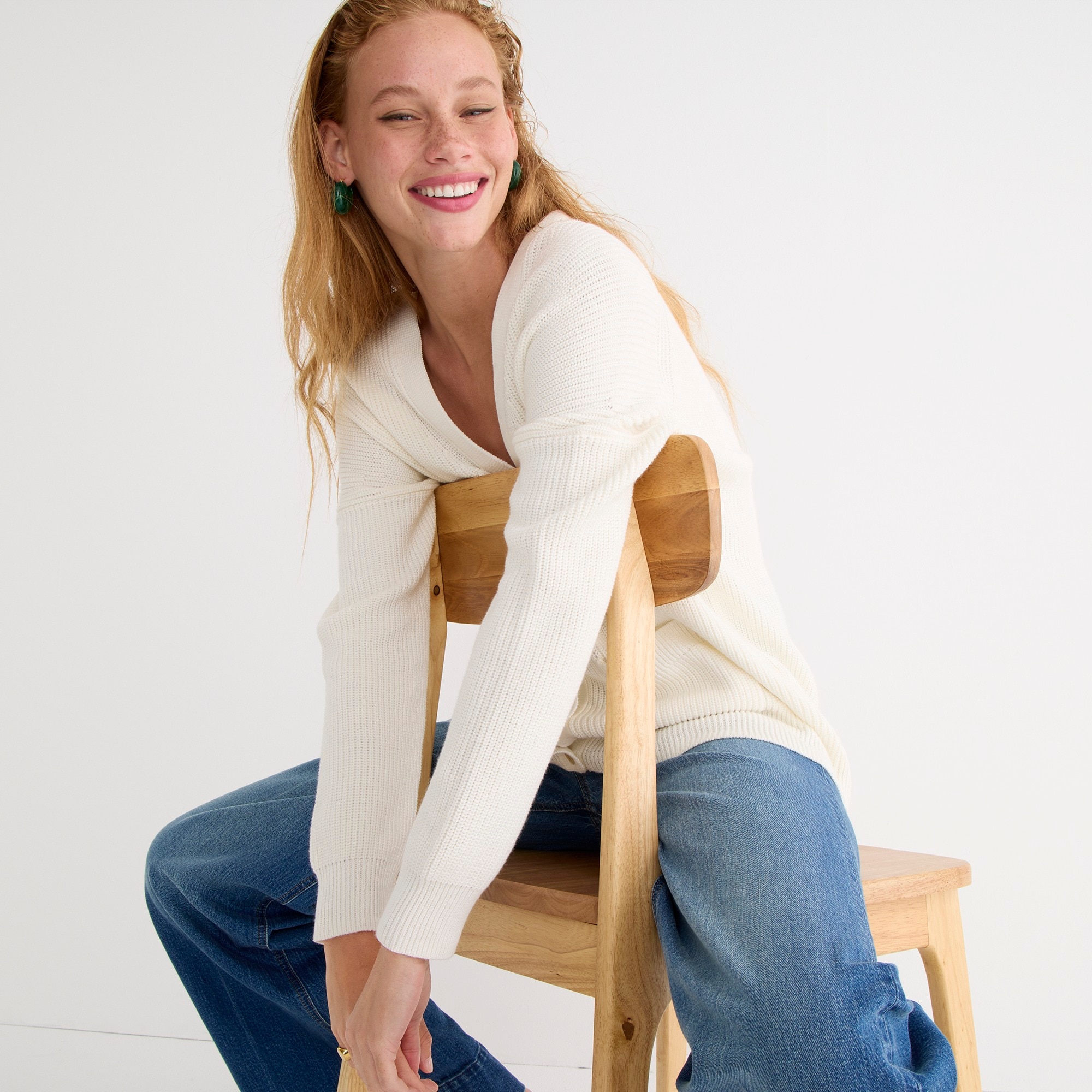 V-neck cotton-blend cardigan sweater
