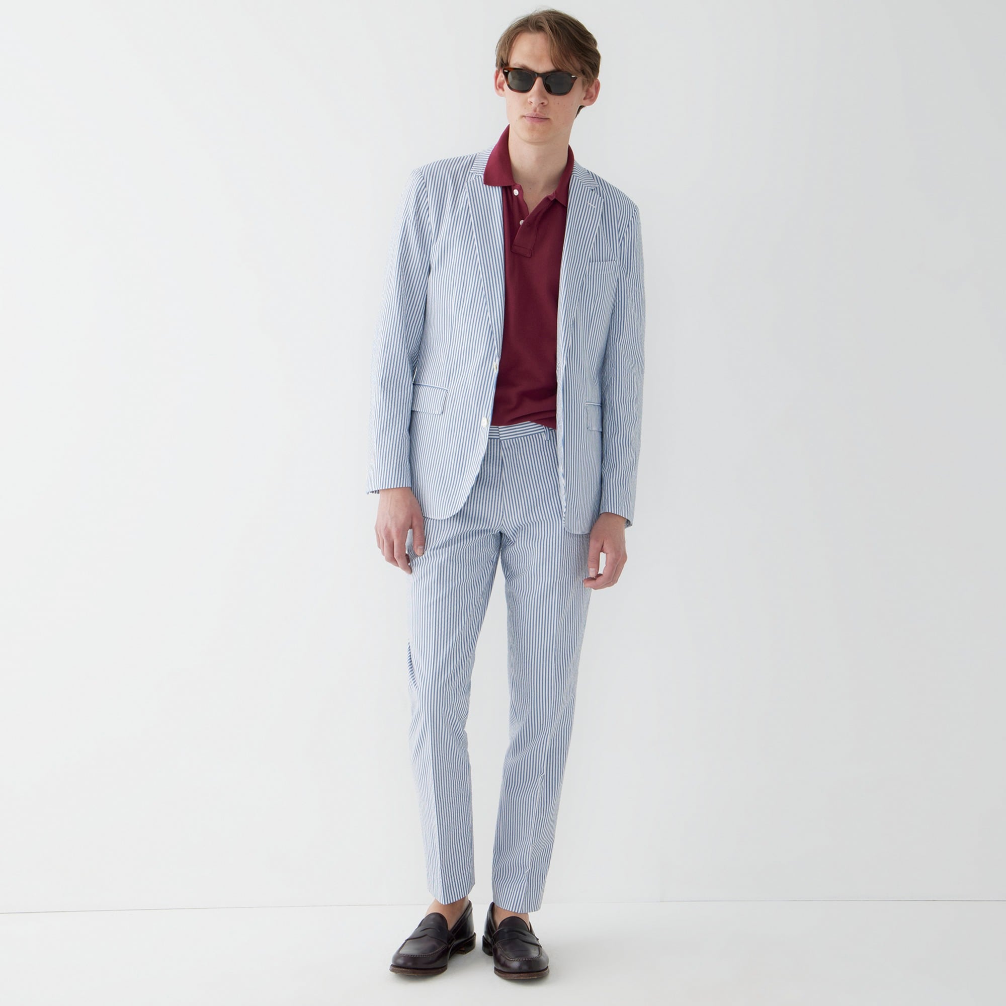 Ludlow Slim-fit unstructured suit jacket in seersucker