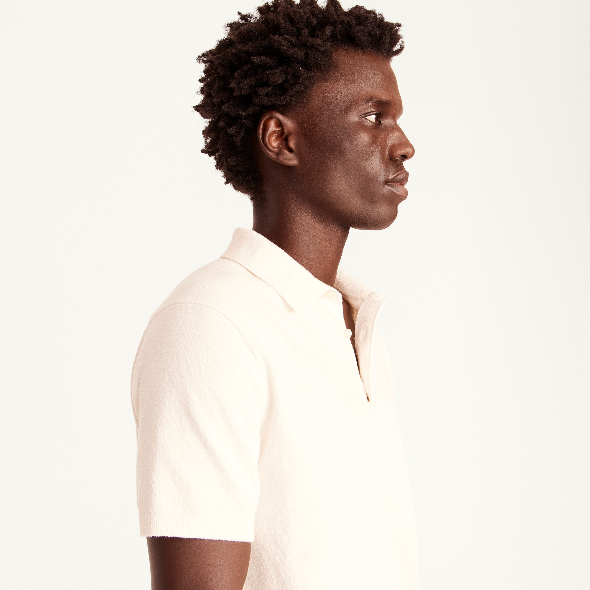 Organic cotton-blend bouclé short-sleeve sweater-polo