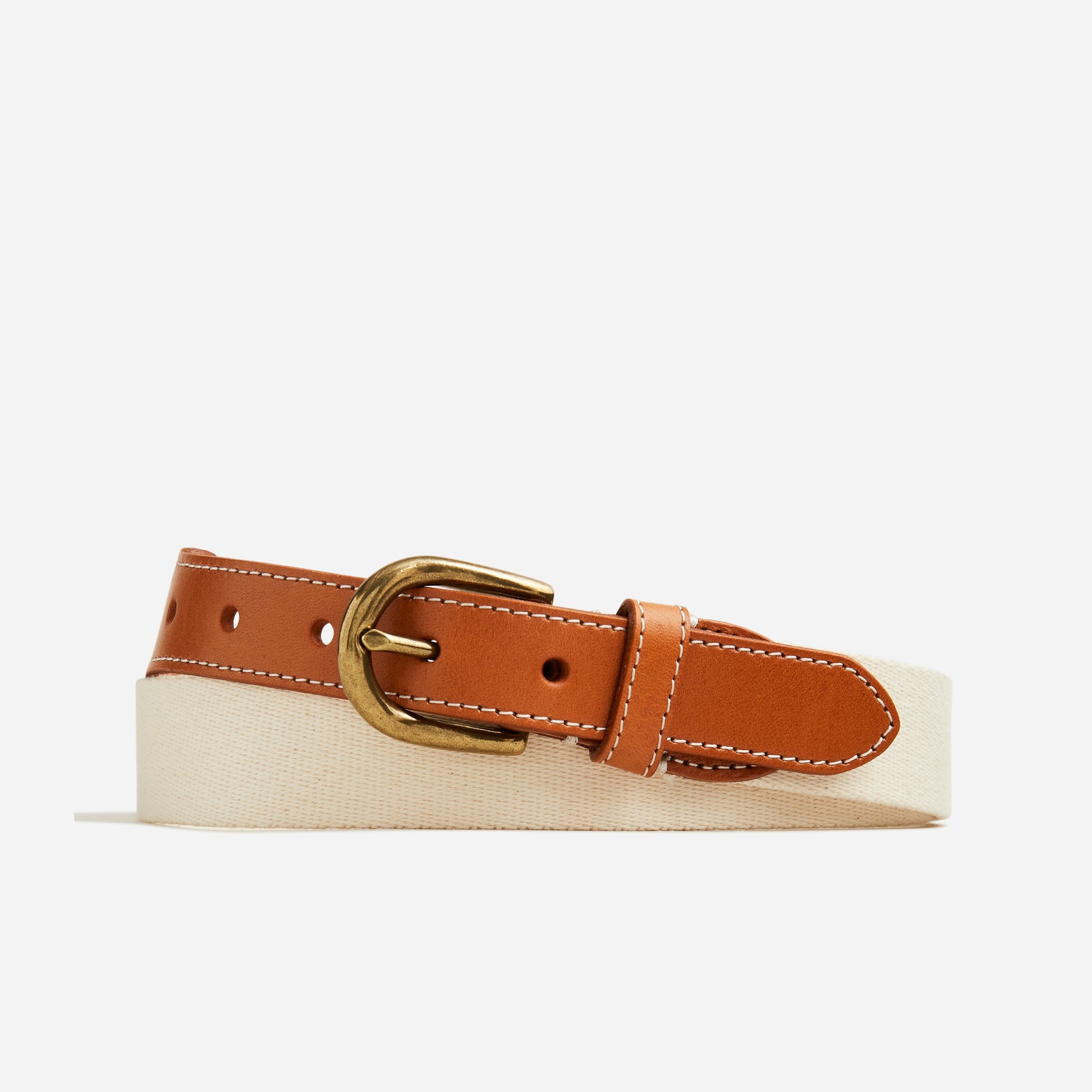 Webbed belt with brass buckle