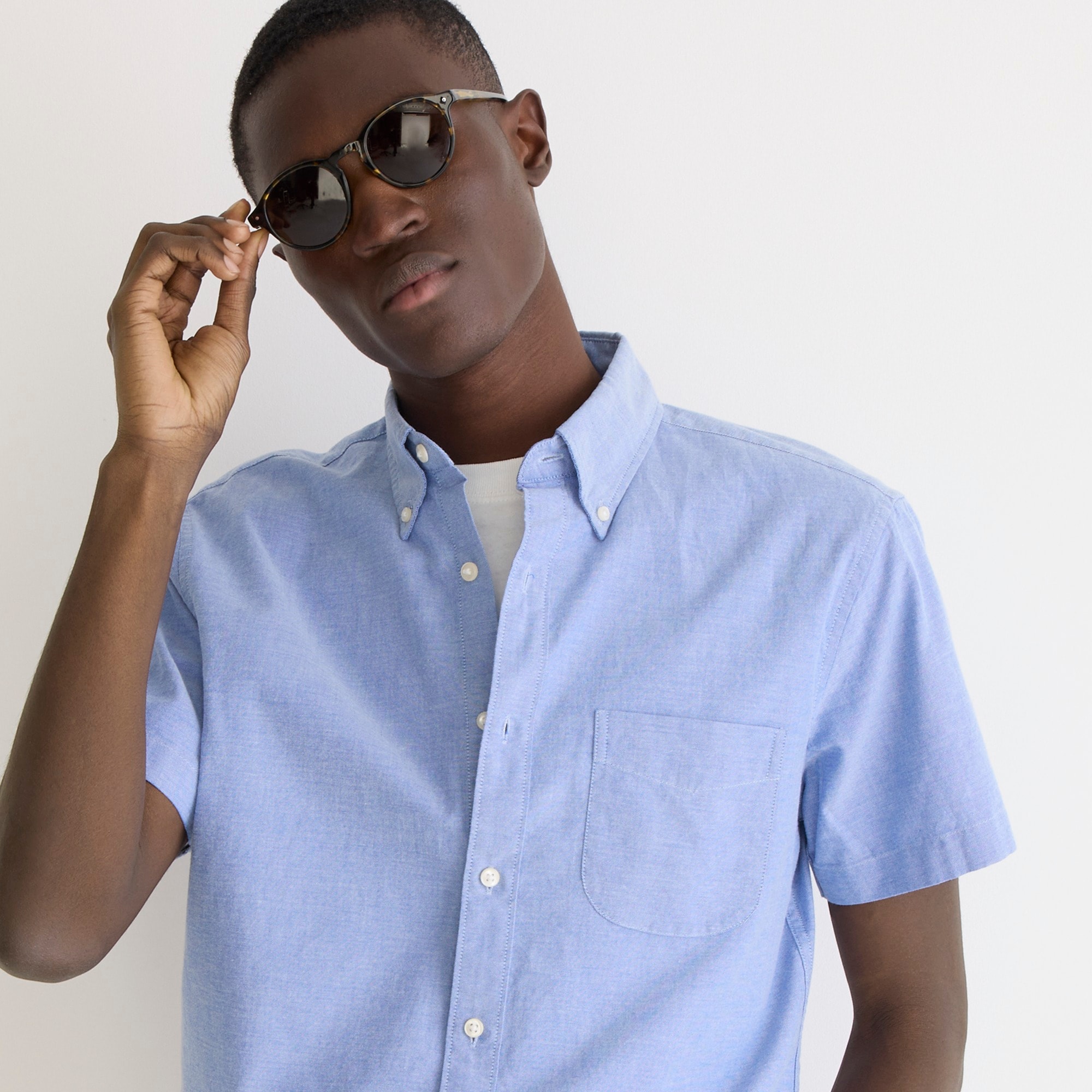 Short-sleeve Broken-in organic cotton oxford shirt