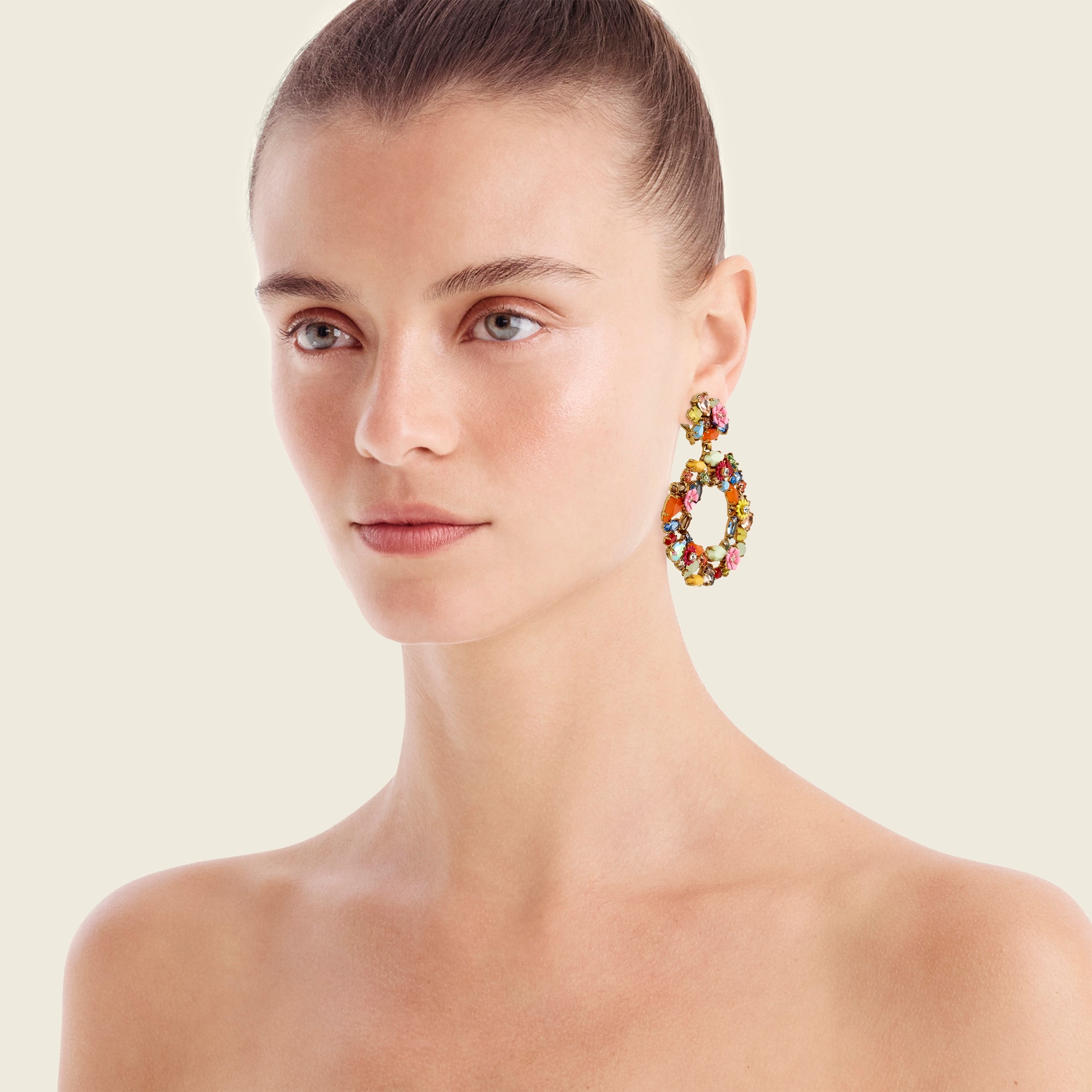 Colorful floral hoop earrings