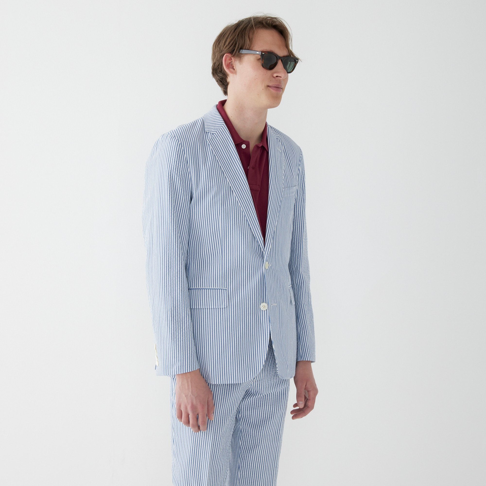 Ludlow Slim-fit unstructured suit jacket in seersucker