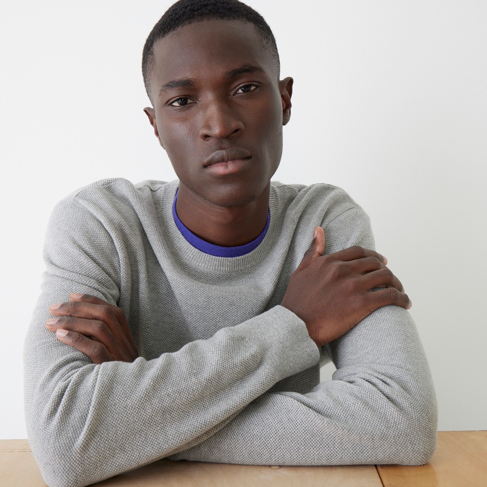 Cotton piqué-stitch crewneck sweater