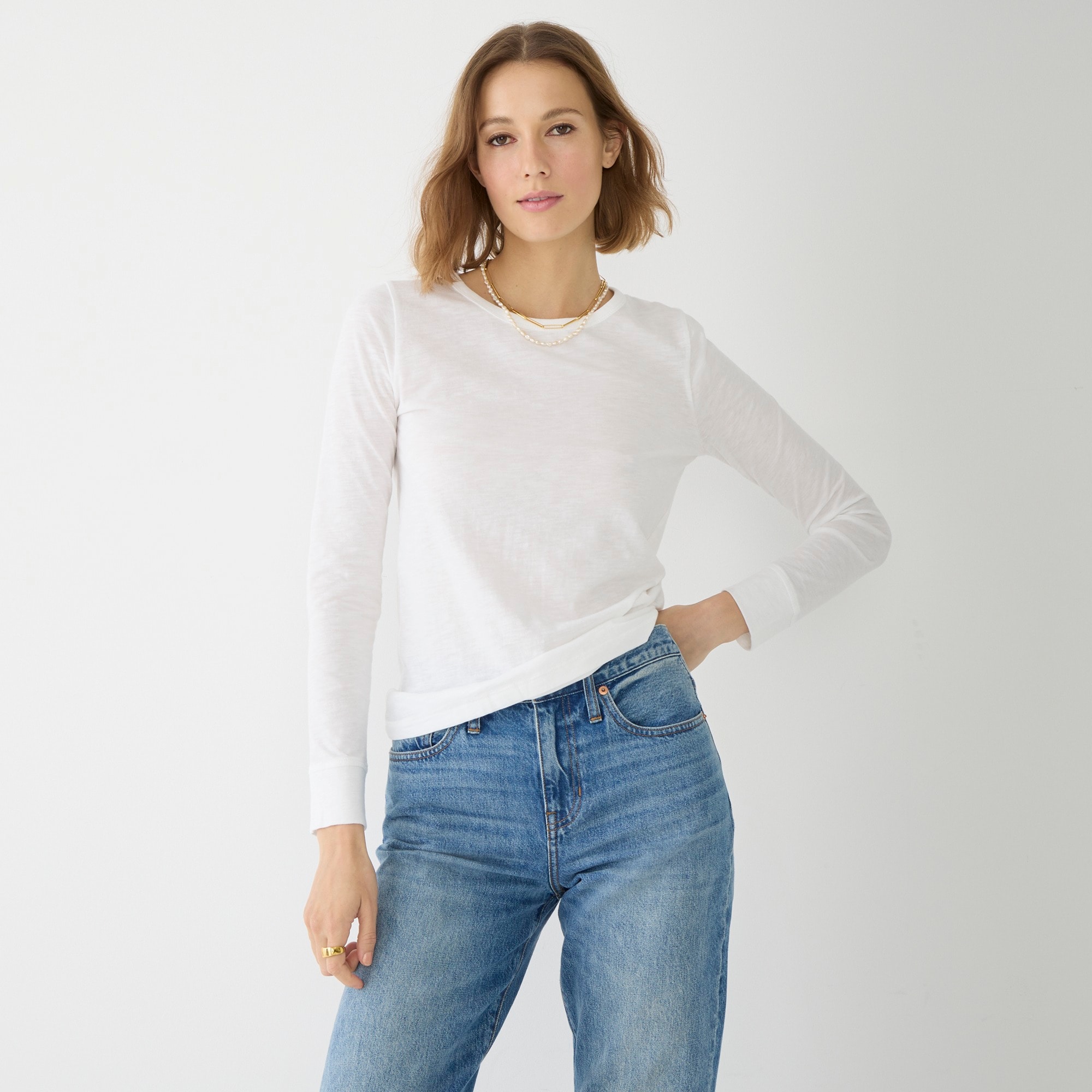 Vintage cotton crewneck long-sleeve T-shirt