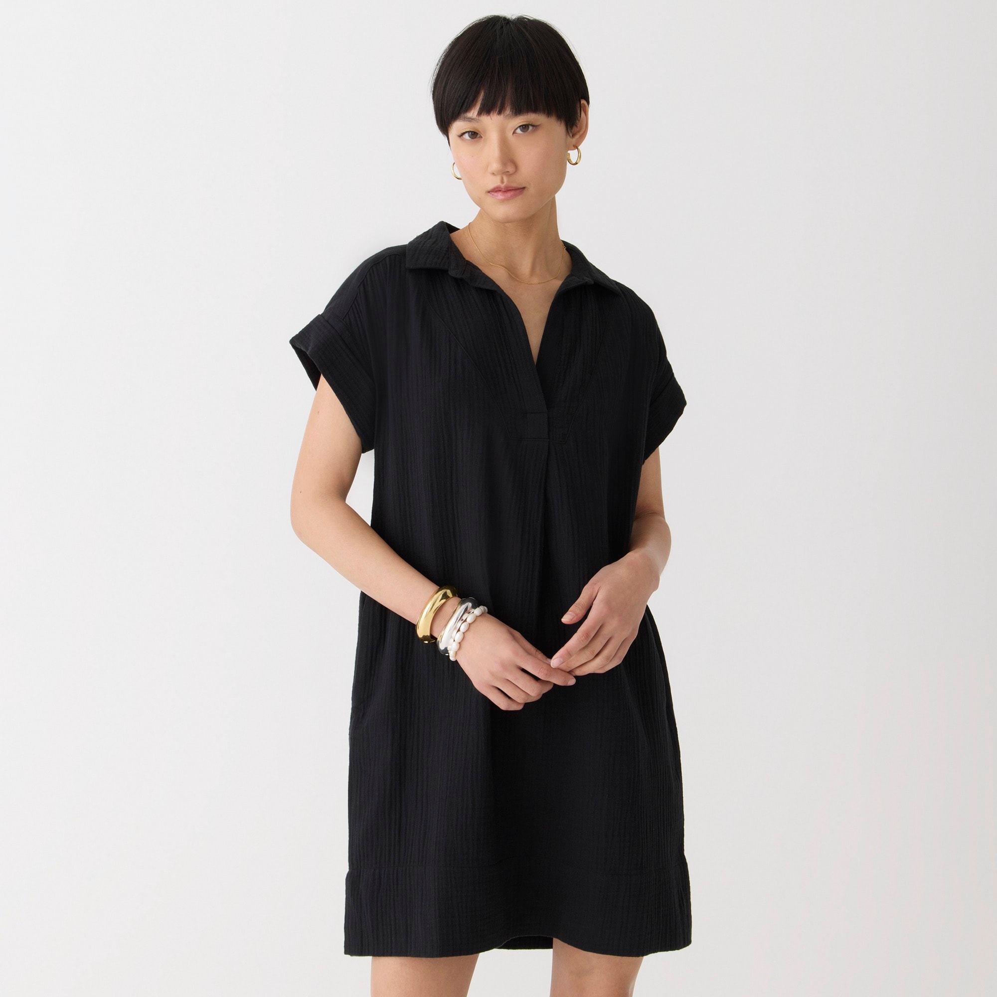 V-neck shirtdress in soft gauze