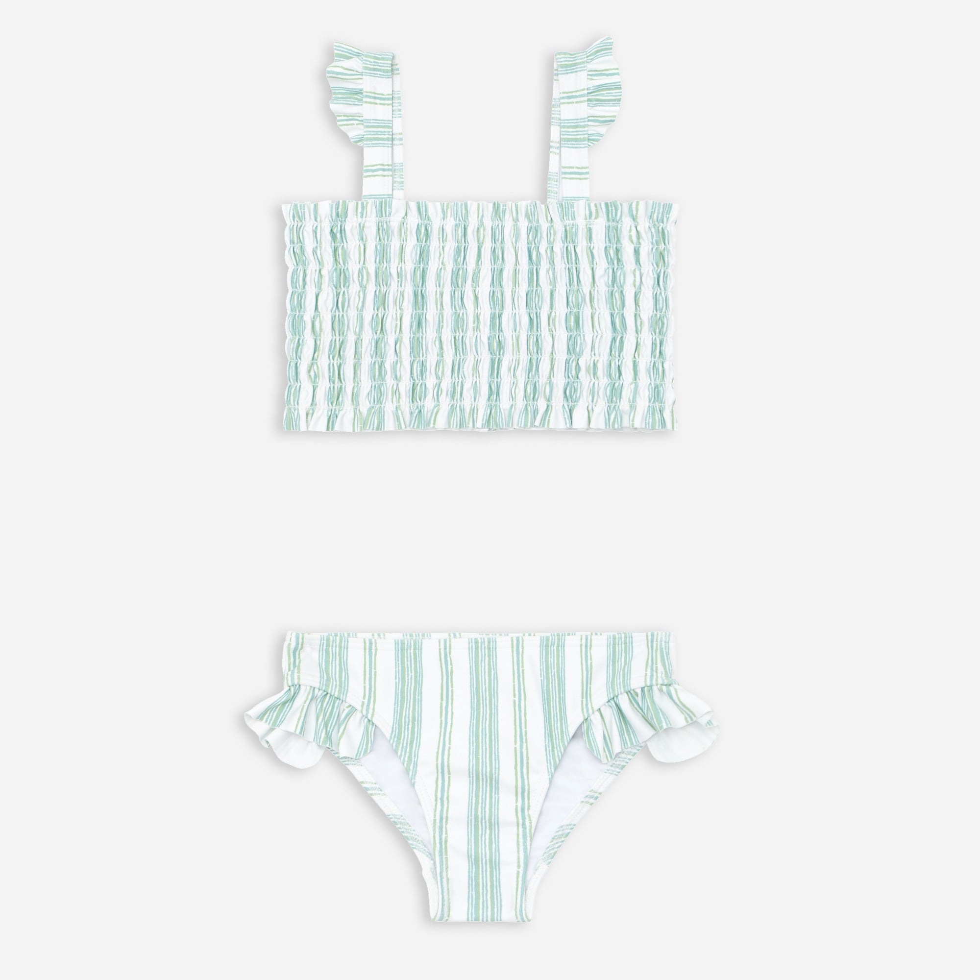 Girls' minnow striped smocked bikini
