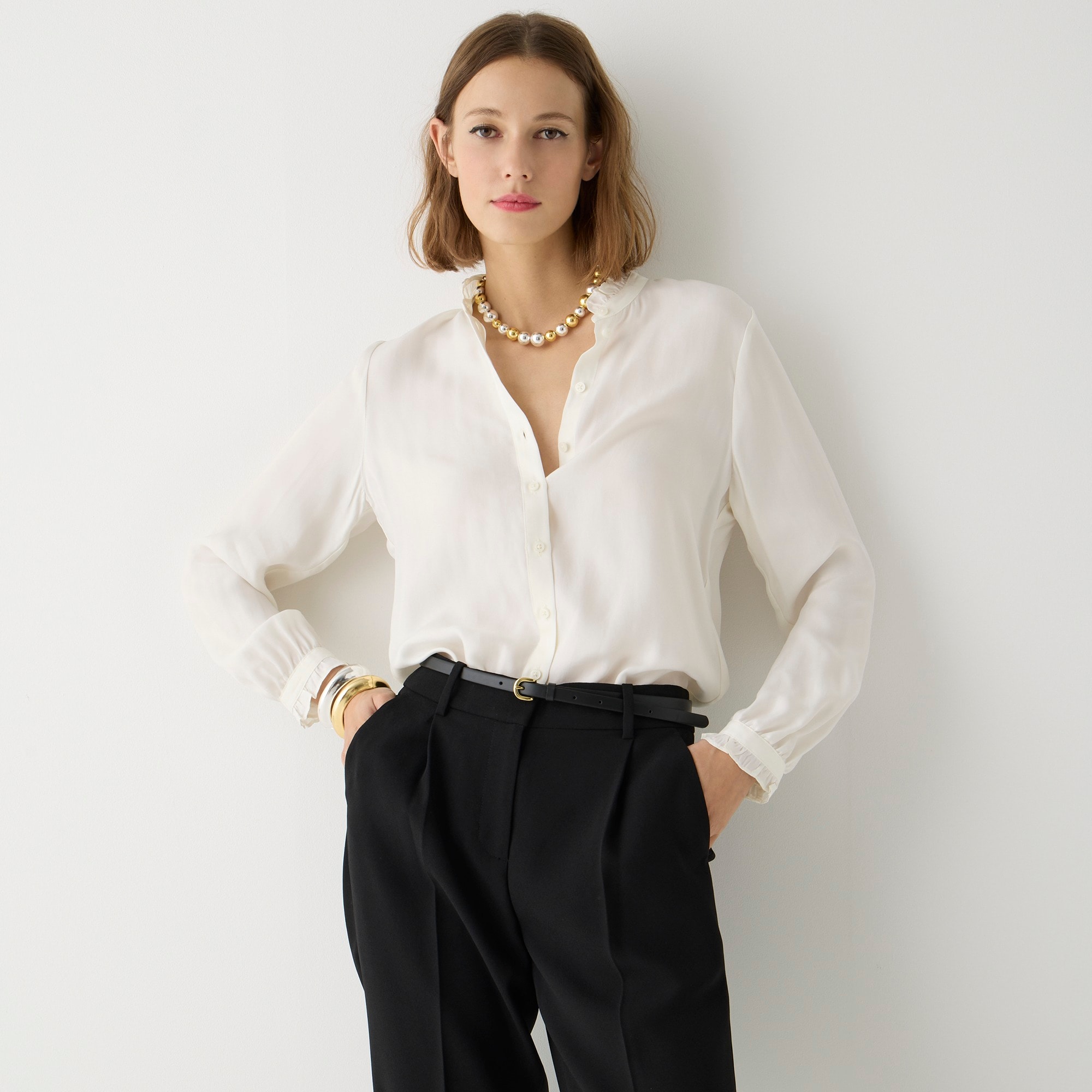 Drapey ruffle-trim shirt