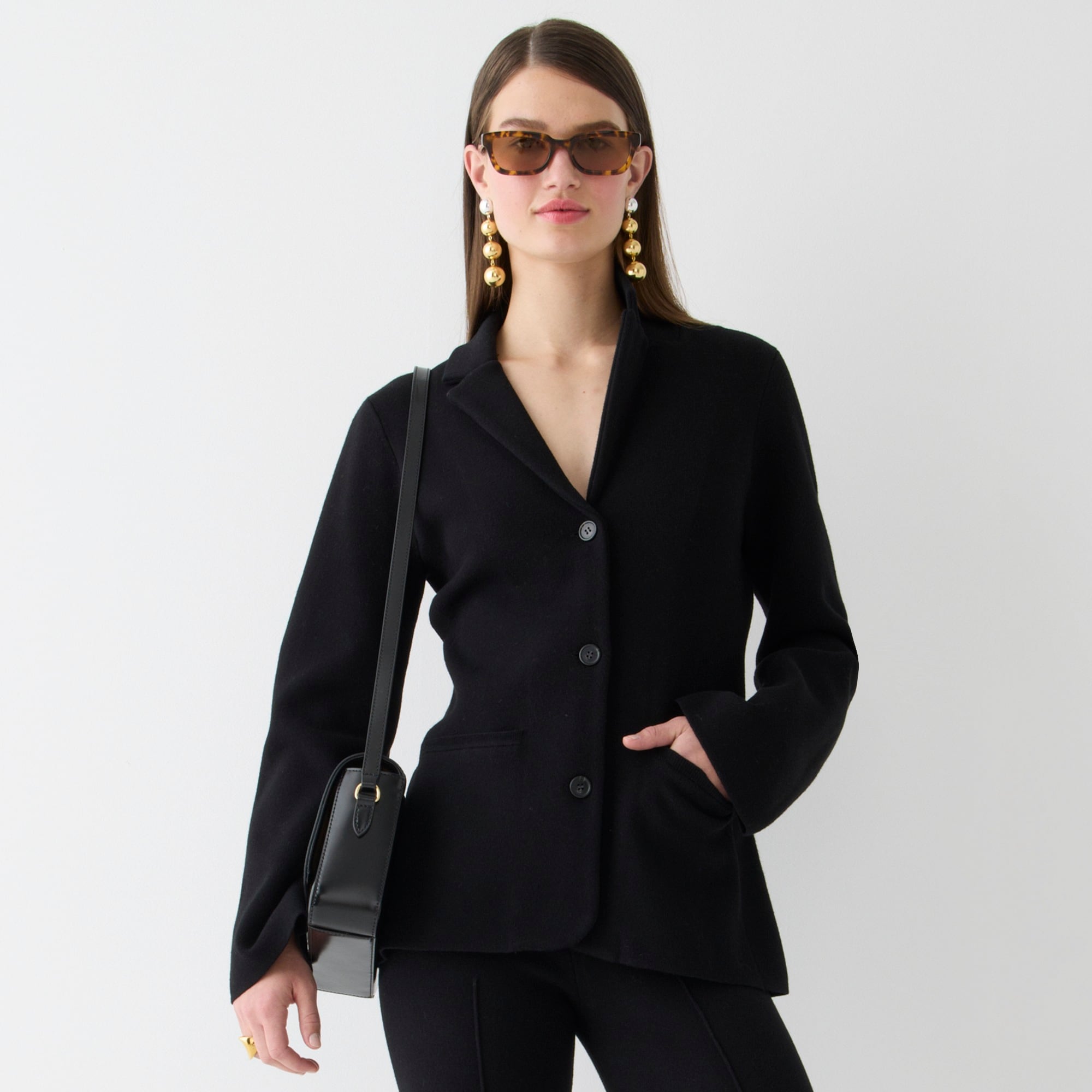Waisted sweater-blazer with stretch