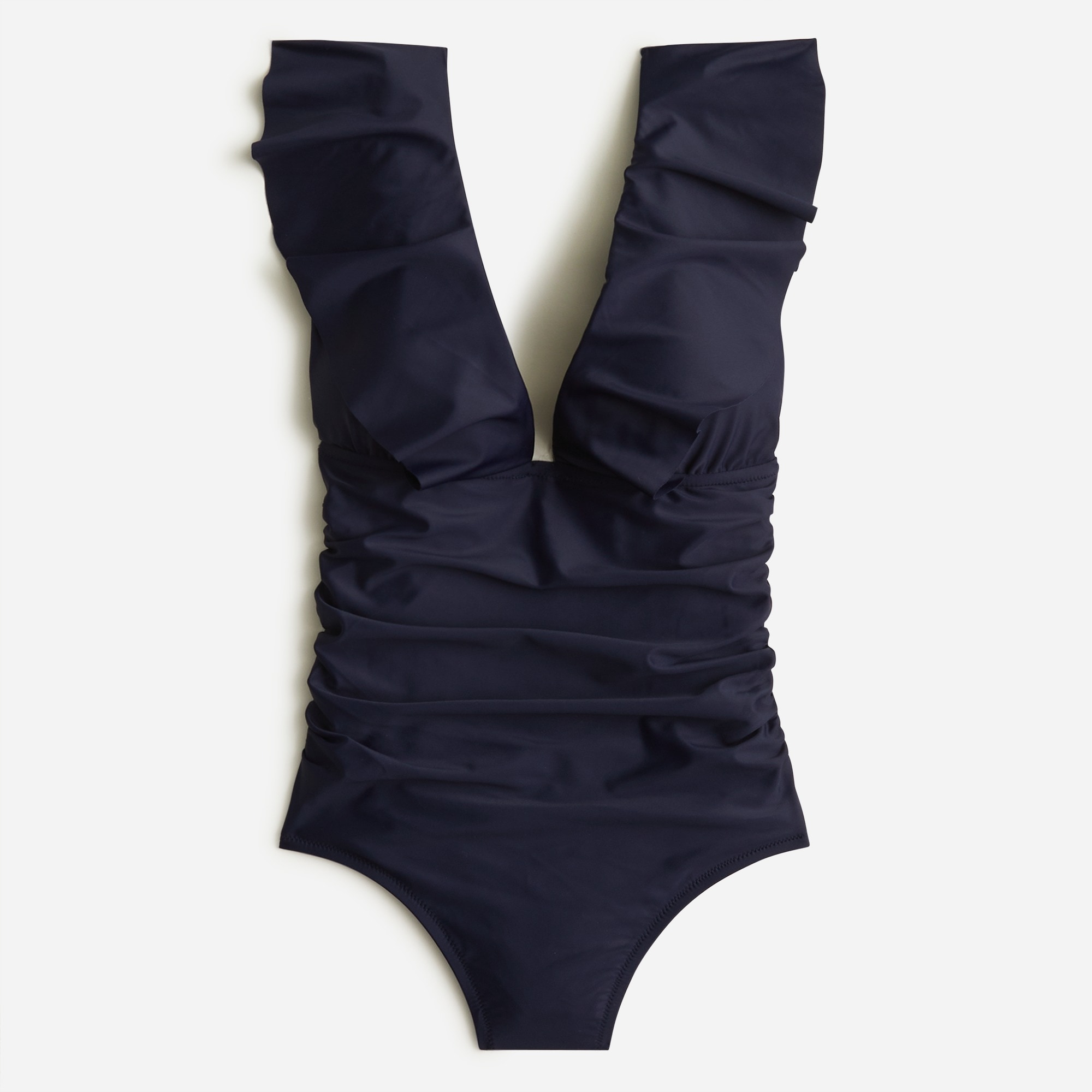 Ruffle V-neck ruched one-piece swimsuit
