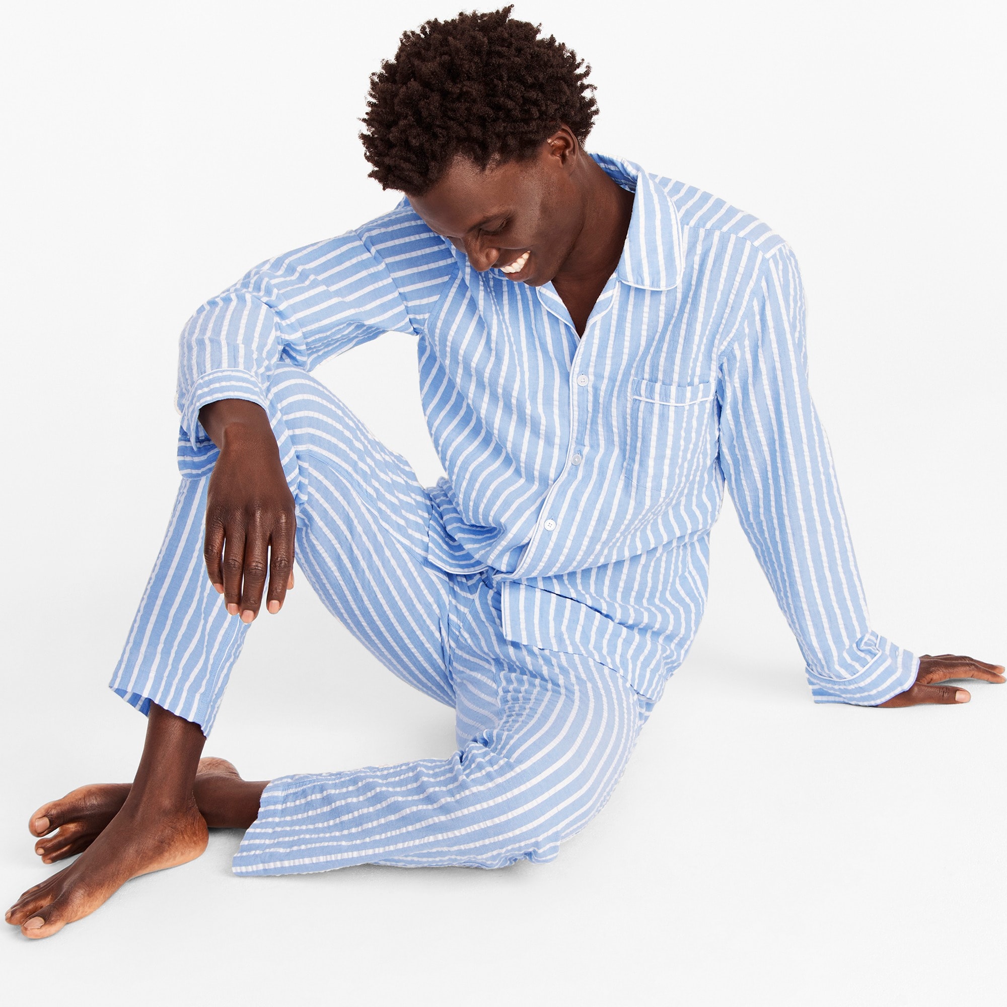 Pajama set in organic cotton seersucker