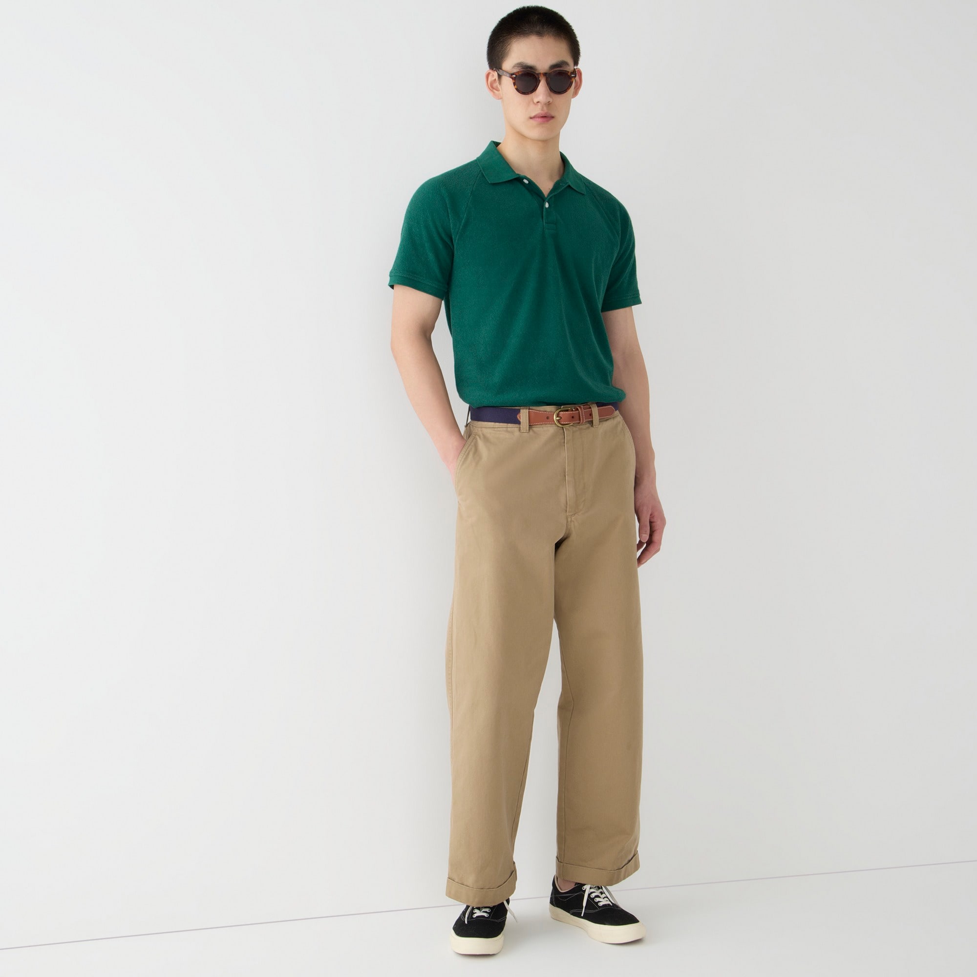 Raglan-sleeve terry polo shirt