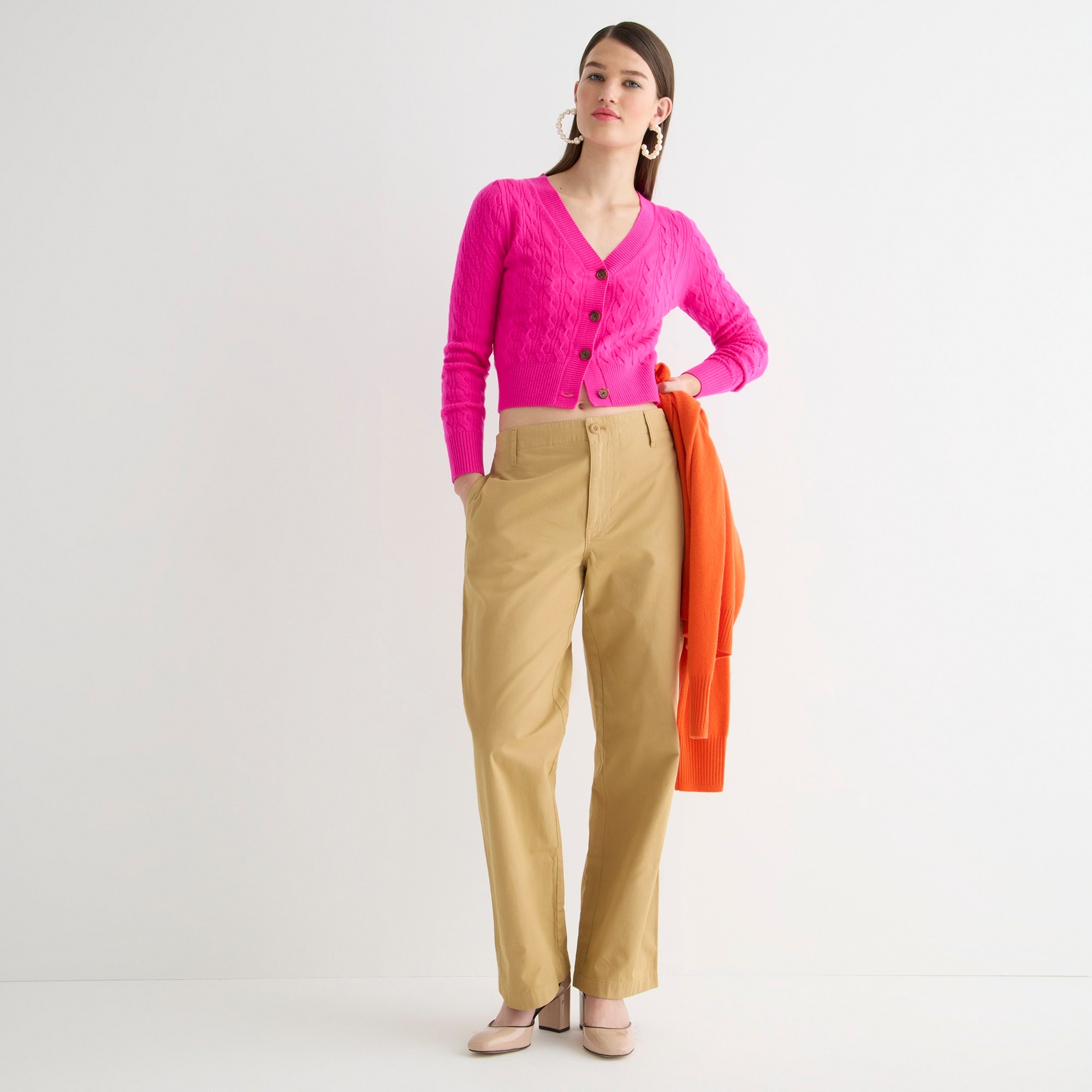 Cashmere cropped cable-knit V-neck cardigan sweater