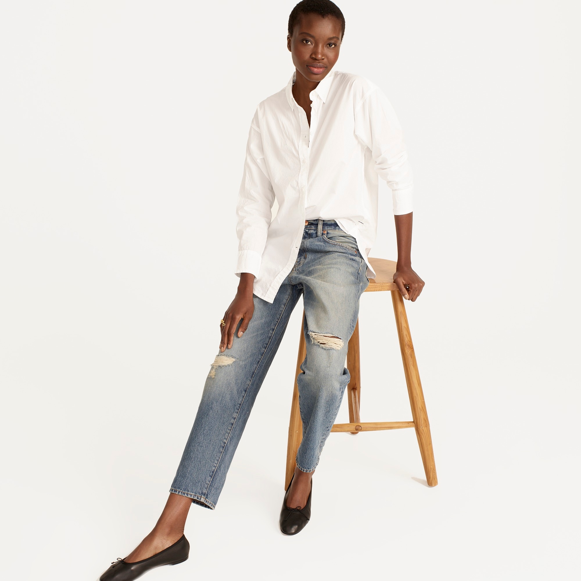 Relaxed-fit washed cotton poplin shirt