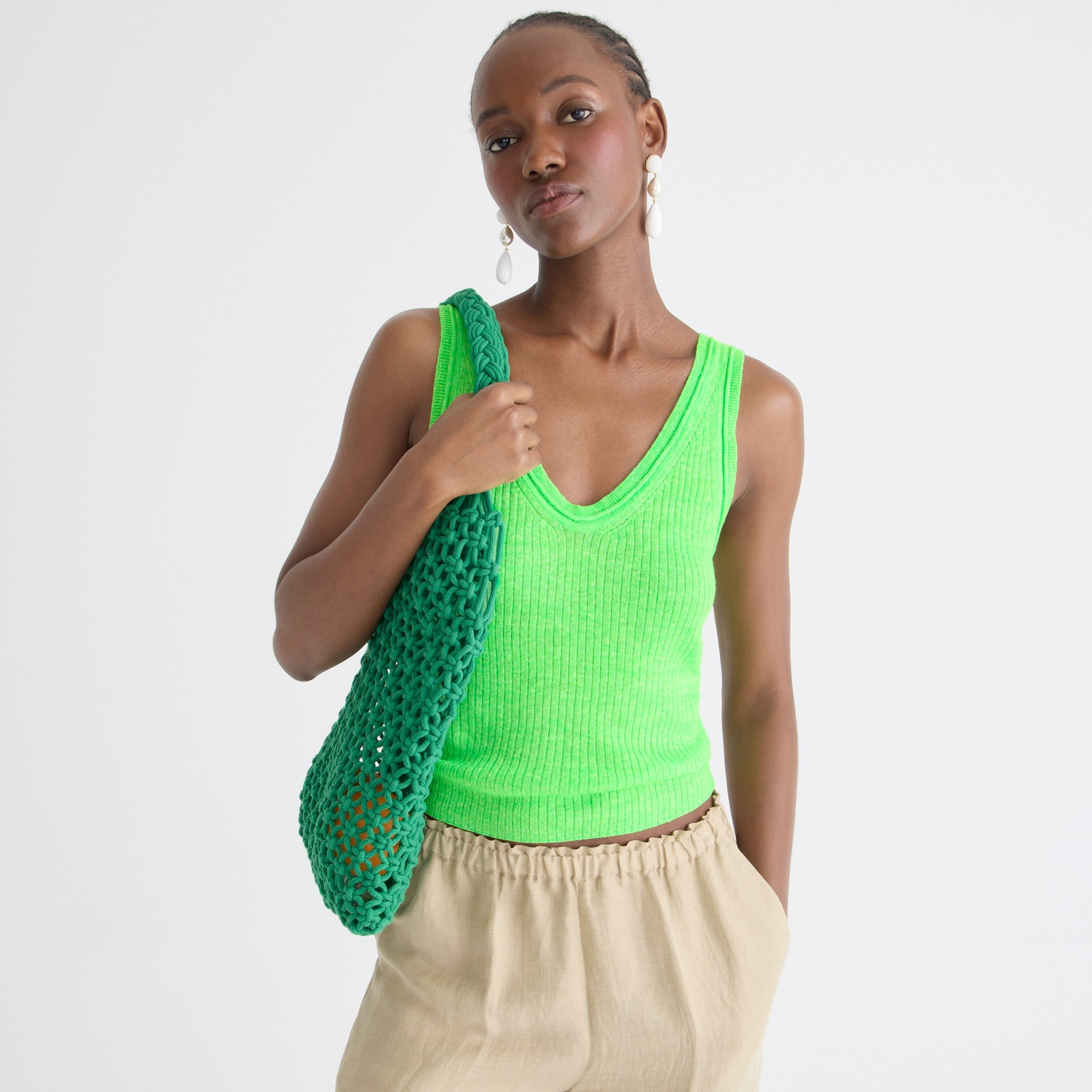 Merino-linen blend sweater-tank