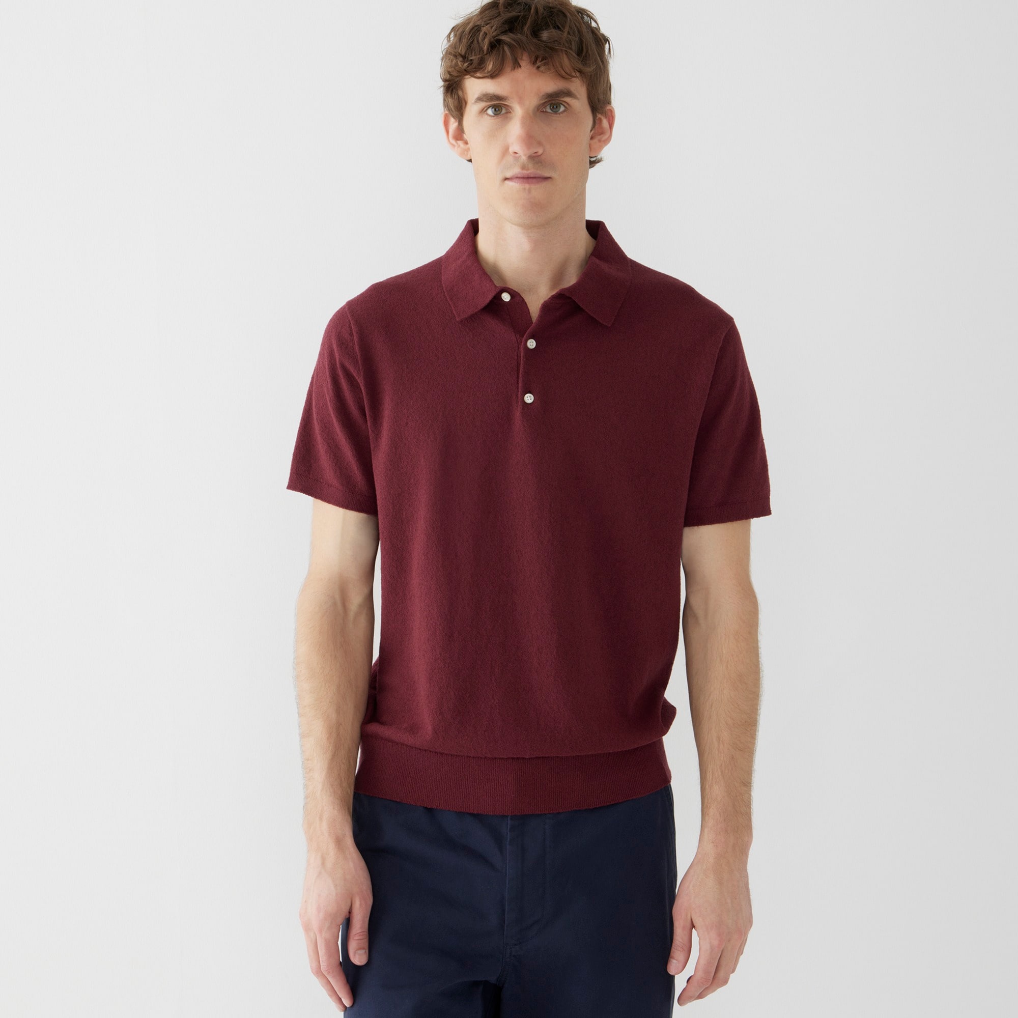 Organic cotton-blend bouclé short-sleeve sweater-polo