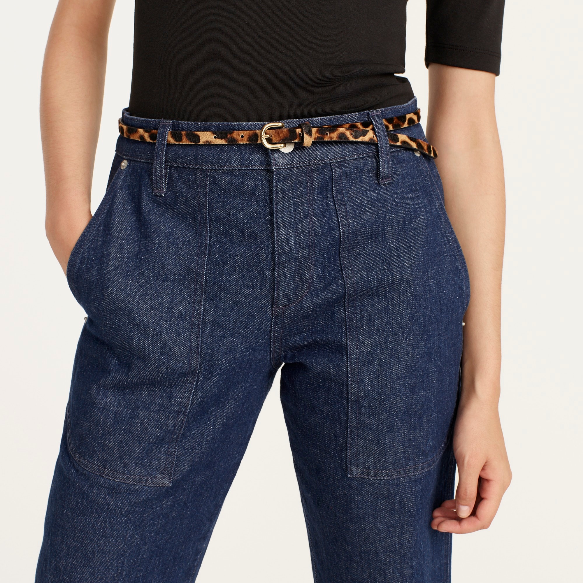 Skinny calf hair belt in leopard