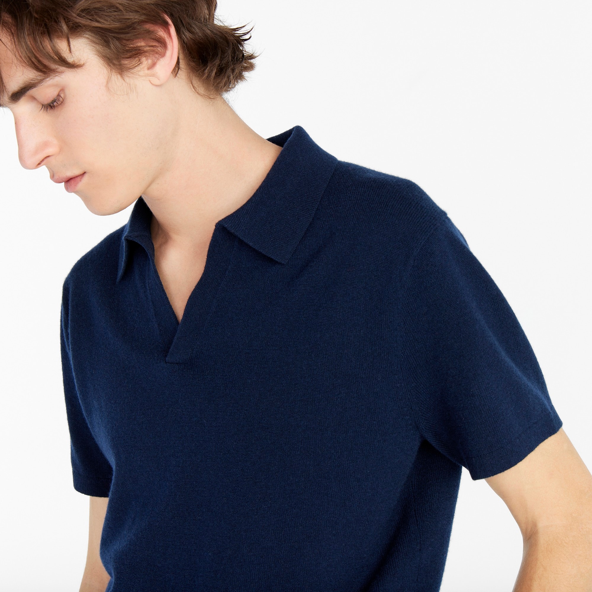 Cashmere short-sleeve johnny-collar sweater-polo