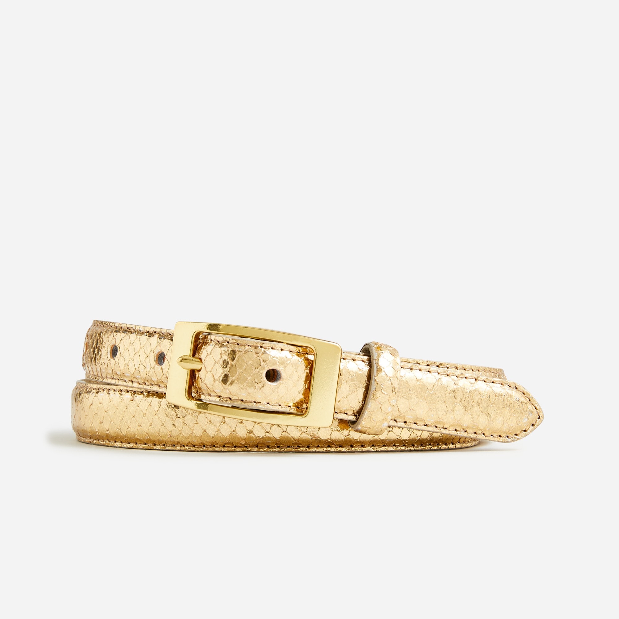 Skinny belt in snake-embossed metallic leather